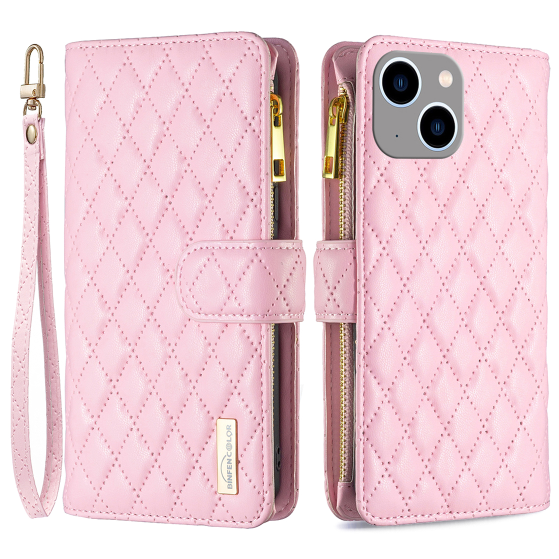 

Binfen Color BF Style-15 Für Iphone 15 Plus Flip Hülle Reißverschluss Pocket Wallet Phone Ständer Pu-lederabdeckung - Rosa, iPhone 15 Plus