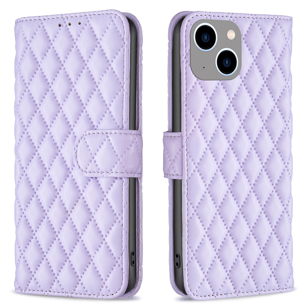 

Binfen Color BF Style-14 Für Iphone 15 Plus Telefon Brieftaschenschale Geprinktes Ständer Lederfall Smartphone-abdeckung - Lila, iPhone 15 Plus