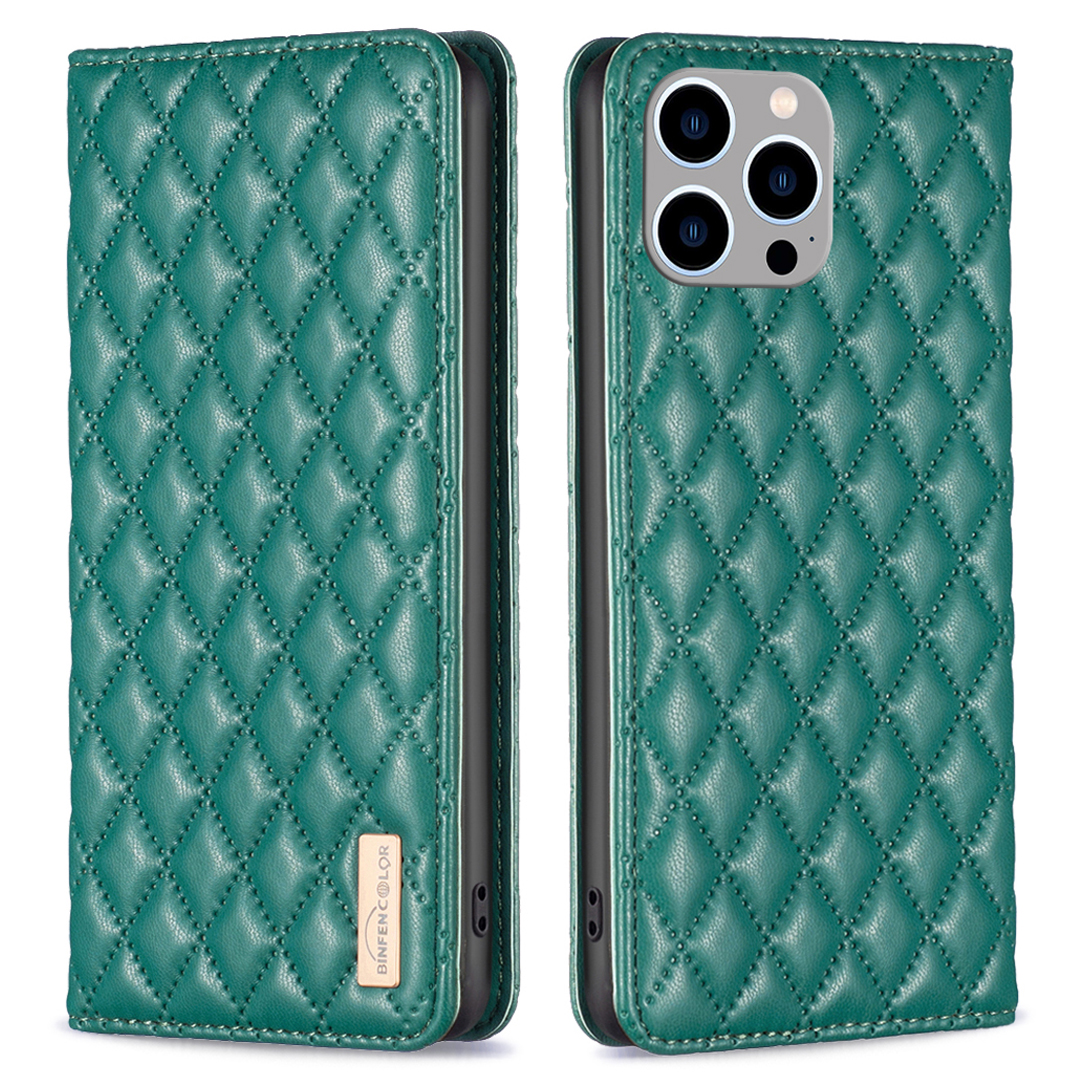 

Binfen Color BF Style-16 Für Iphone 15 Pro Max PU Leder Flip Ständer Cover-kartenhalter Telefon Hülle - Grün, iPhone 15 Pro Max