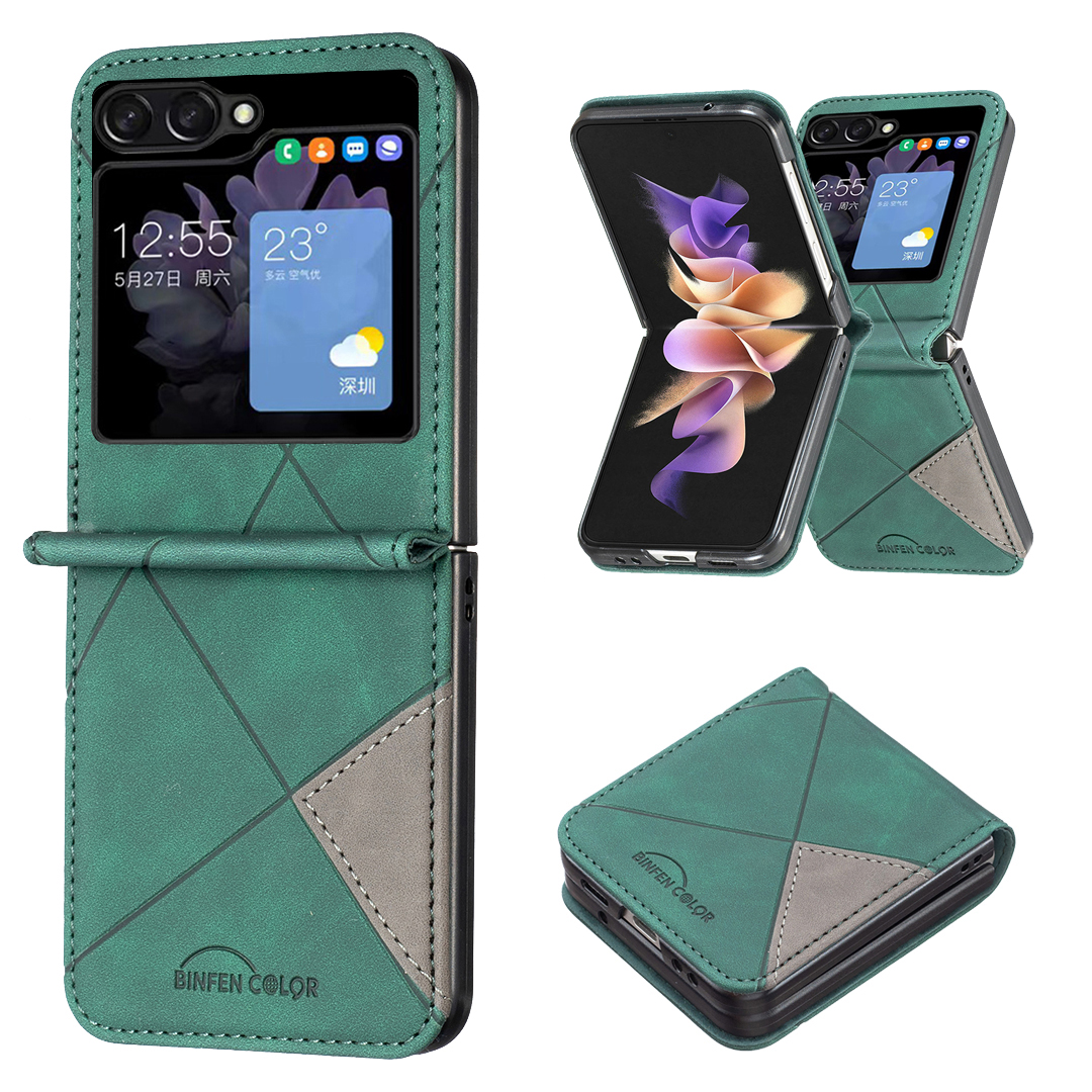 

Binfen -farbe Für Samsung Galaxy Z Flip5 5G Telefonhülle PU Leder+pc Imponierte Musterabdeckung - Grün, Galaxy Z Flip5 5G