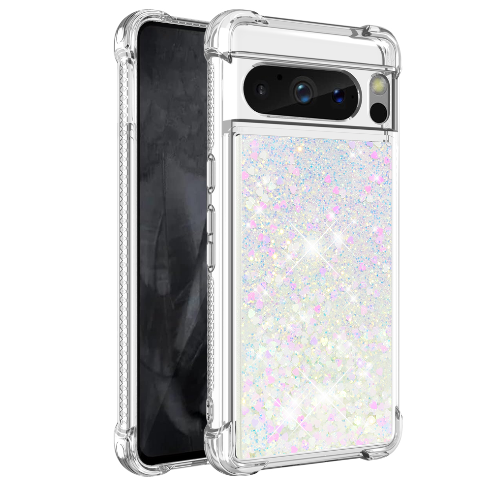 

YB Quicksand Series-1 Für Google Pixel 8 Pro Glitter Liquid Phone Case Transparent TPU Schockdcoverabdeckung - Laser / Herzen, Google Pixel 8 Pro