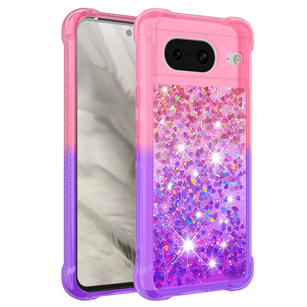 

YB Quicksand Series-3 Für Google Pixel 8 Schwimmende Flüssigkeits-pailletten Telefonhülle Gradient Tpu-abdeckung - Pink+lila, Google Pixel 8