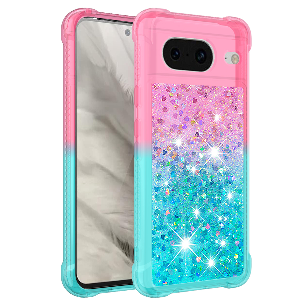 

YB Quicksand Series-3 Für Google Pixel 8 Schwimmende Flüssigkeits-pailletten Telefonhülle Gradient Tpu-abdeckung - Pink+himmelblau, Google Pixel 8