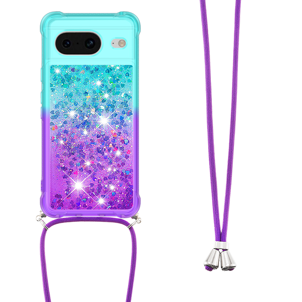 

YB Quicksand Series-6 Für Google Pixel 8 TPU Phone Hülle Flüssigkeitsablaufverlaufsabdeckung Mit Lanyard - Himmelblau+lila, Google Pixel 8