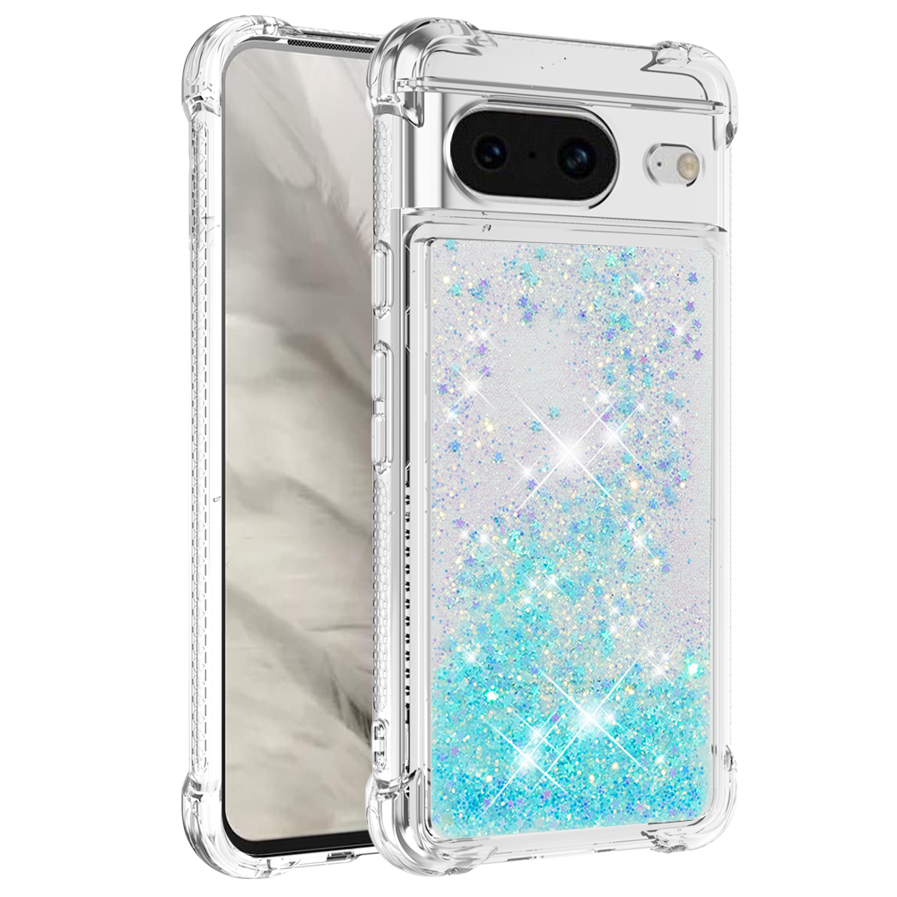 

YB Quicksand Series-1 Für Google Pixel 8 Sparkle Flowing Case TPU Eckkissen Telefonabdeckung - Blau / Pentagramm, Google Pixel 8