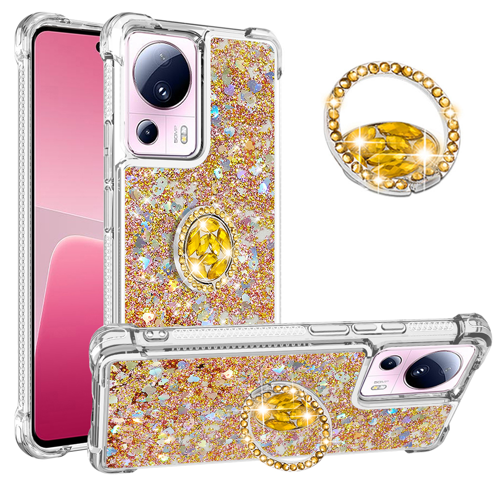 

YB Quicksand Series-7-telefonkoffer Für Xiaomi 13 Lite / Civi 2 5g, Ring -kickstand -tpu -schwimmende Abdeckung - Gold / Herzen, Xiaomi 13 Lite