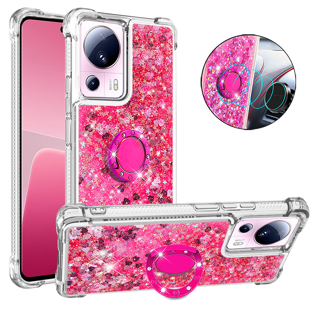 

YB Quicksand Series-7-telefonkoffer Für Xiaomi 13 Lite / Civi 2 5g, Ring -kickstand -tpu -schwimmende Abdeckung - Rosa / Herzen, Xiaomi 13 Lite