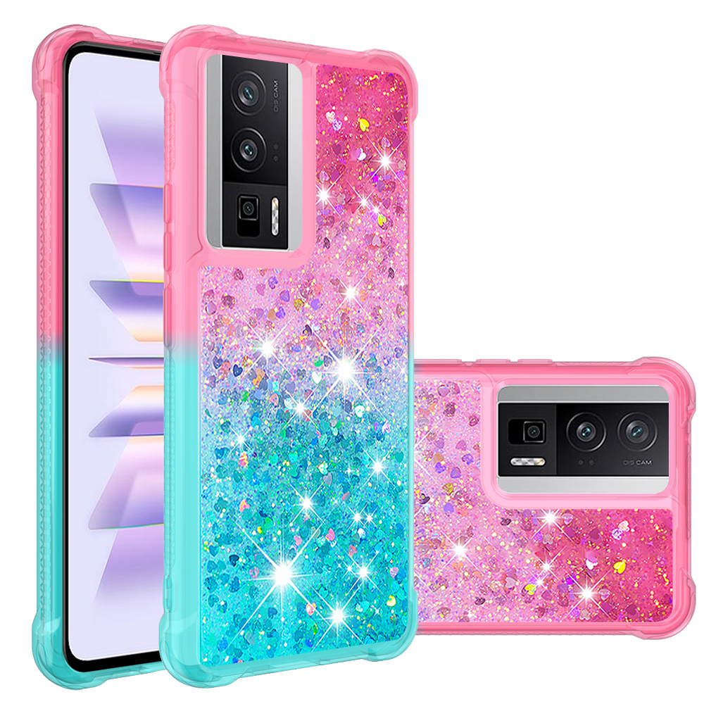 

YB Quicksand Series-3 Für Xiaomi Poco F5 Pro 5G / Redmi K60 5G / K60 Pro 5G Liquid Quicksand Phone Case Gradient Anti-fall-fall-tpu-abdeckung - Pink+himmelblau, Xiaomi Poco F5 Pro 5G