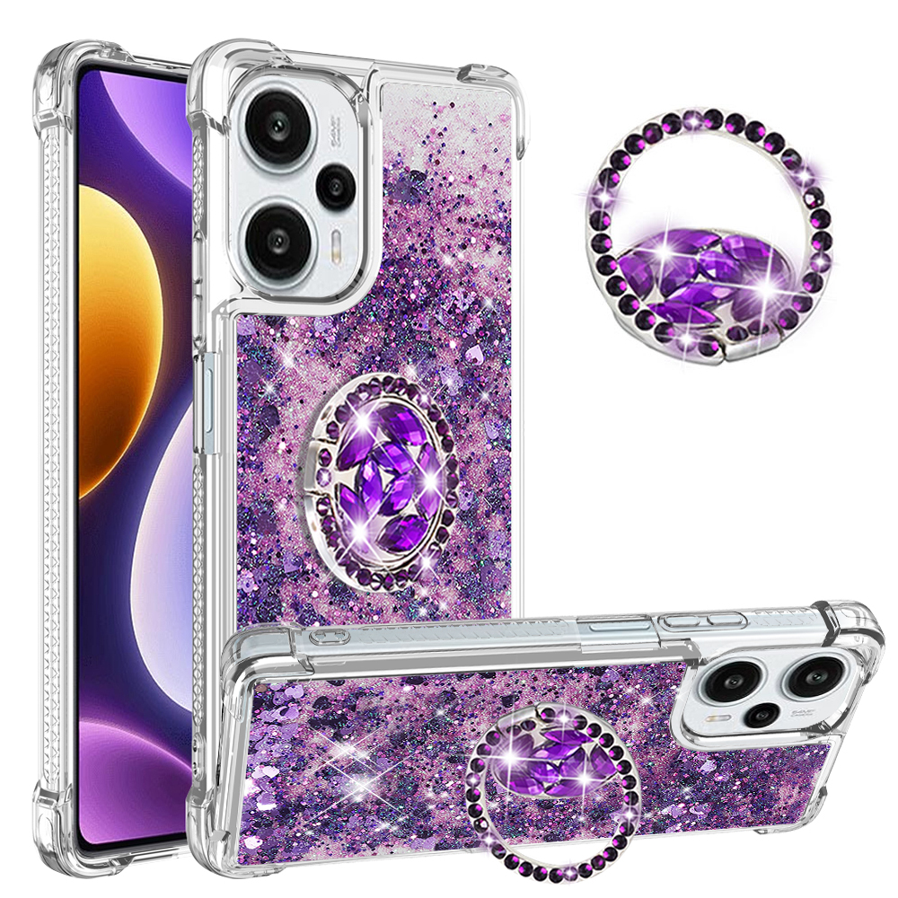 

YB Quicksand Series-7 Für Xiaomi Poco F5 5G / Redmi Note 12 Turbo -kickstand -telefonhülle Bewegung Flüssiger TPU -abdeckung - Dunkelviolett / Herzen, Xiaomi Poco F5 5G