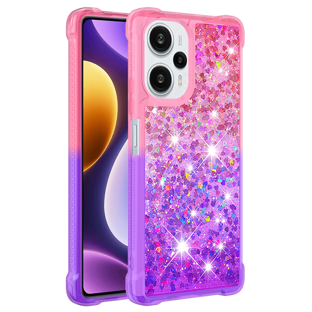 

YB Quicksand Series-3 Für Xiaomi Poco F5 5G / Redmi Hinweis 12 Turbo -gradient TPU Abdeckung Floating Flüssigkeit Pailletten Telefonhülle - Pink+lila, Xiaomi Poco F5 5G