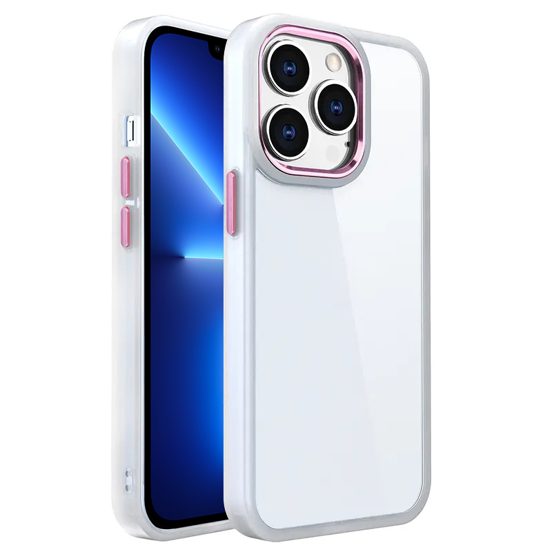 

BulkSourcing Für Iphone 13 Pro Matte White Edge TPU+PC Clear Cover Metal Lens Frame Phone Hülle - Rosa, iPhone 13 Pro