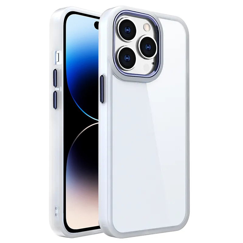 

BulkSourcing Für Iphone 14 Pro Max Metal-objektivrahmen TPU+PC Phone Hülle Matt White Edge Clear Anti-drop-abdeckung - Saphir, iPhone 14 Pro Max