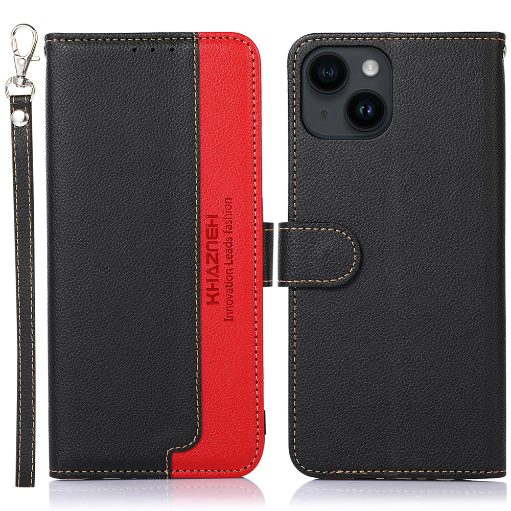 

Khazneh Mobiltelefonkoffer Für Iphone 14 RFID Blockierende Litchi Texture Ständer Lederschale Brieftasche Telefonabdeckung - Schwarz, iPhone 14