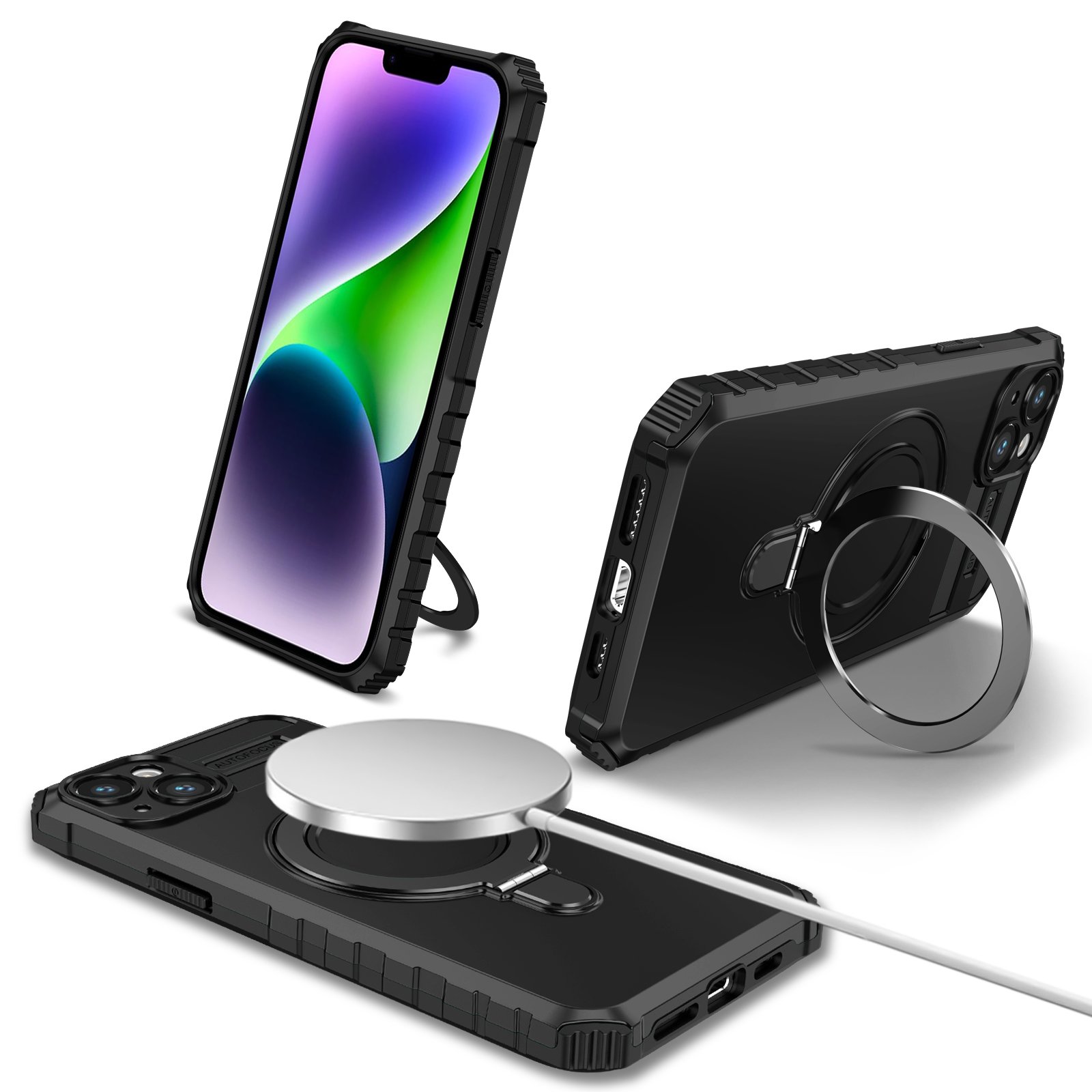

Kompatibel Mit Magsafe Ladegeräte -telefonabdeckung Für Iphone 14 Plus TPU+PC Kickstand Mattelefonhülle - Schwarz, iPhone 14 Plus