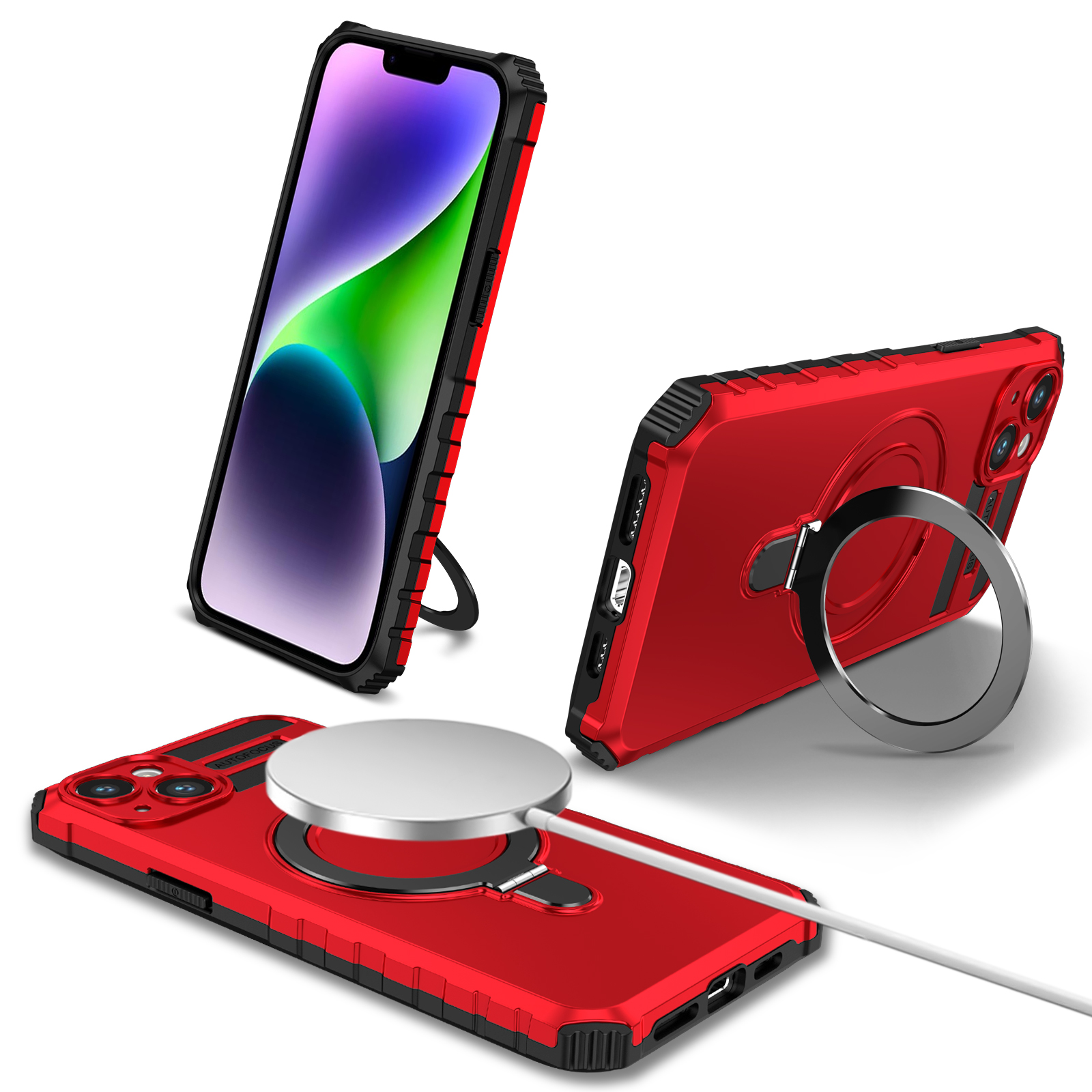 

Kompatibel Mit Magsafe Ladegeräte -telefonabdeckung Für Iphone 14 Plus TPU+PC Kickstand Mattelefonhülle - Rot, iPhone 14 Plus