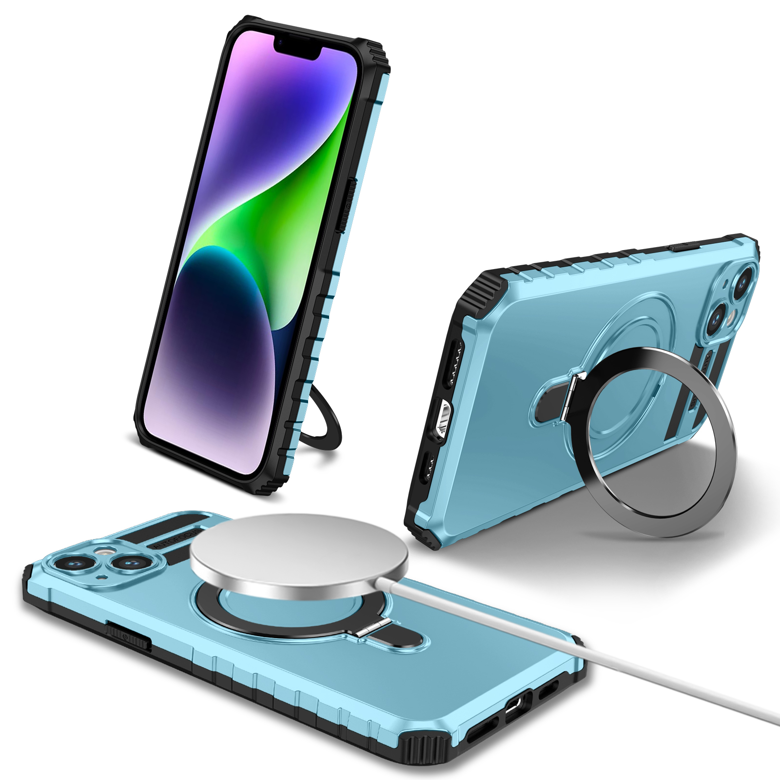 

Kompatibel Mit Magsafe Ladegeräte -telefonabdeckung Für Iphone 14 Plus TPU+PC Kickstand Mattelefonhülle - Baby Blau, iPhone 14 Plus
