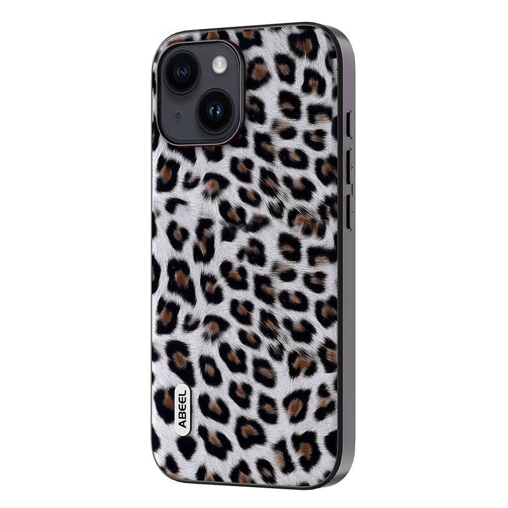 

Abeel Für Iphone 15 Leopard Texture Phone Hülle Pu-leder-pc+tpu-anti-drop-abdeckung - Silber, iPhone 15