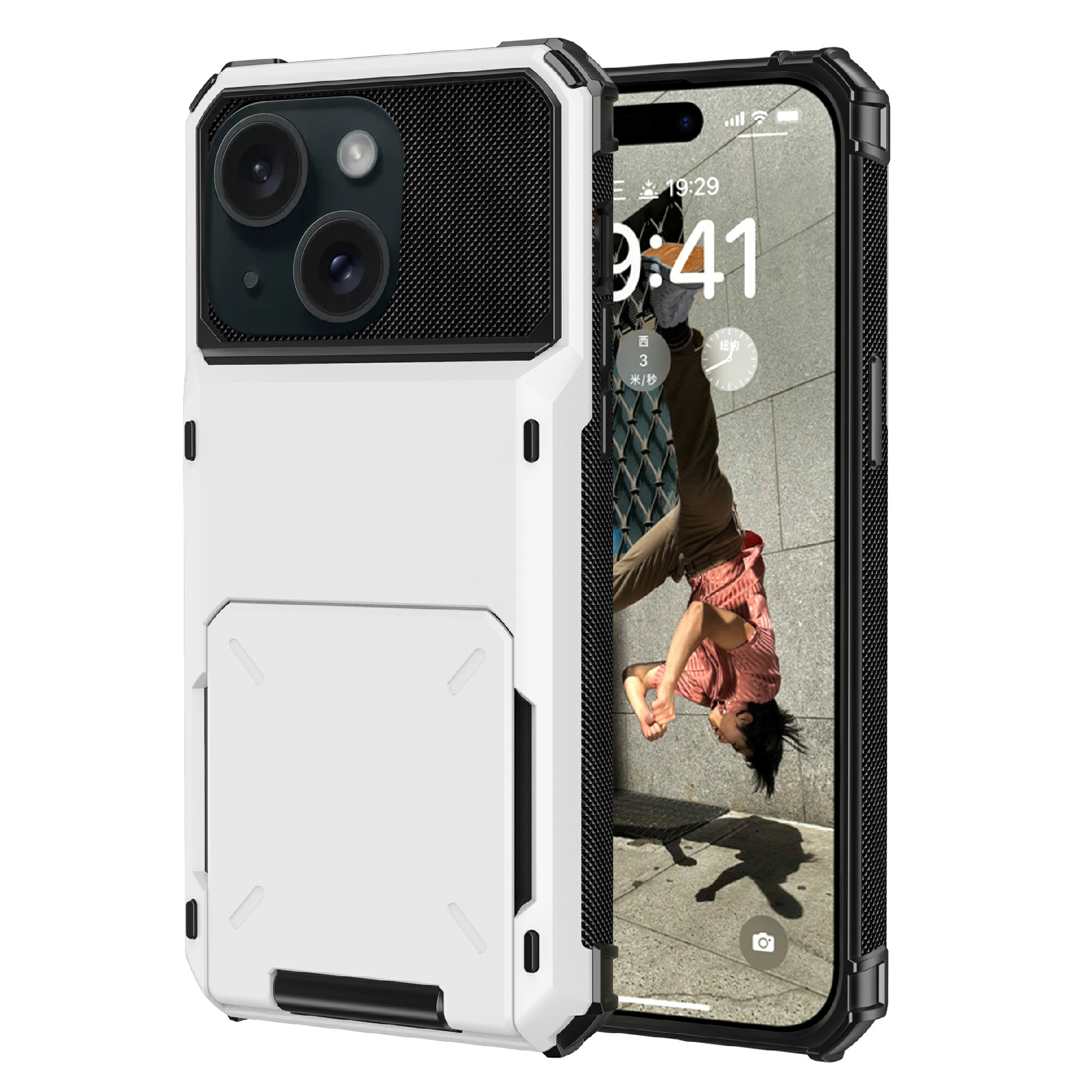 

Für Das Iphone 15 TPU + PC Schockdichte Telefonhülle Flip -kartenhalter Zurück -deckung - Weiss, iPhone 15