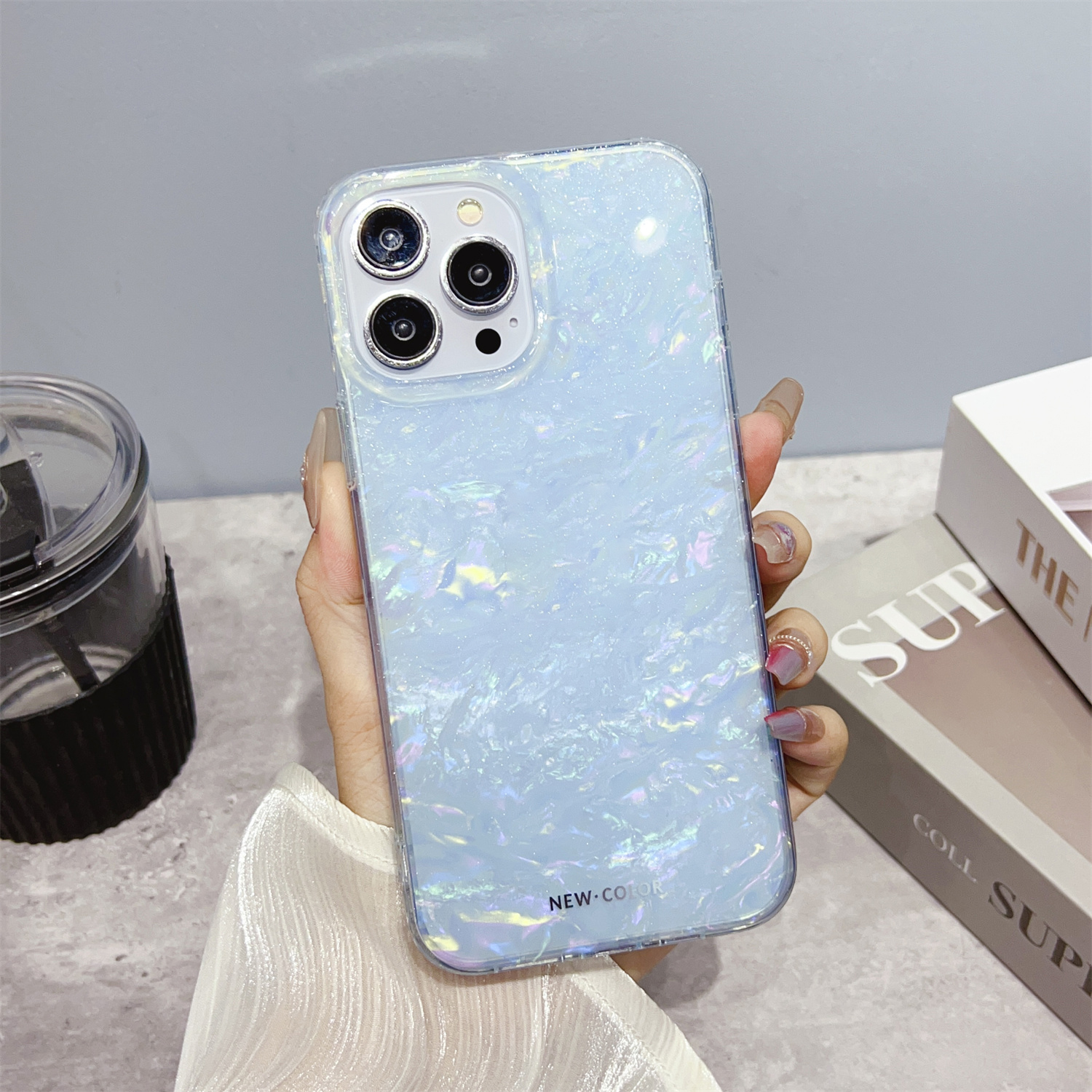 

Für Iphone 13 Pro Max. 6,7 Zoll Shell Muster TPU+PC Phone Case IMD Anti-scratch-abdeckung - Baby Blau, iPhone 13 Pro Max