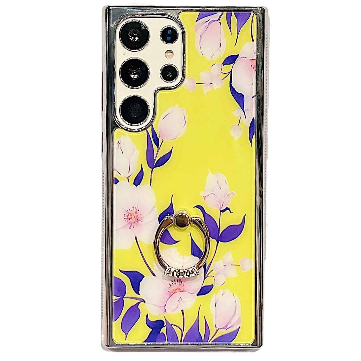 

Elektroplatte Abdeckung Für Samsung Galaxy S22 Ultra 5G IMD Blumenmuster PC+TPU -telefonhülle Mit Ring -kickstand - Stil E, Galaxy S22 Ultra 5G