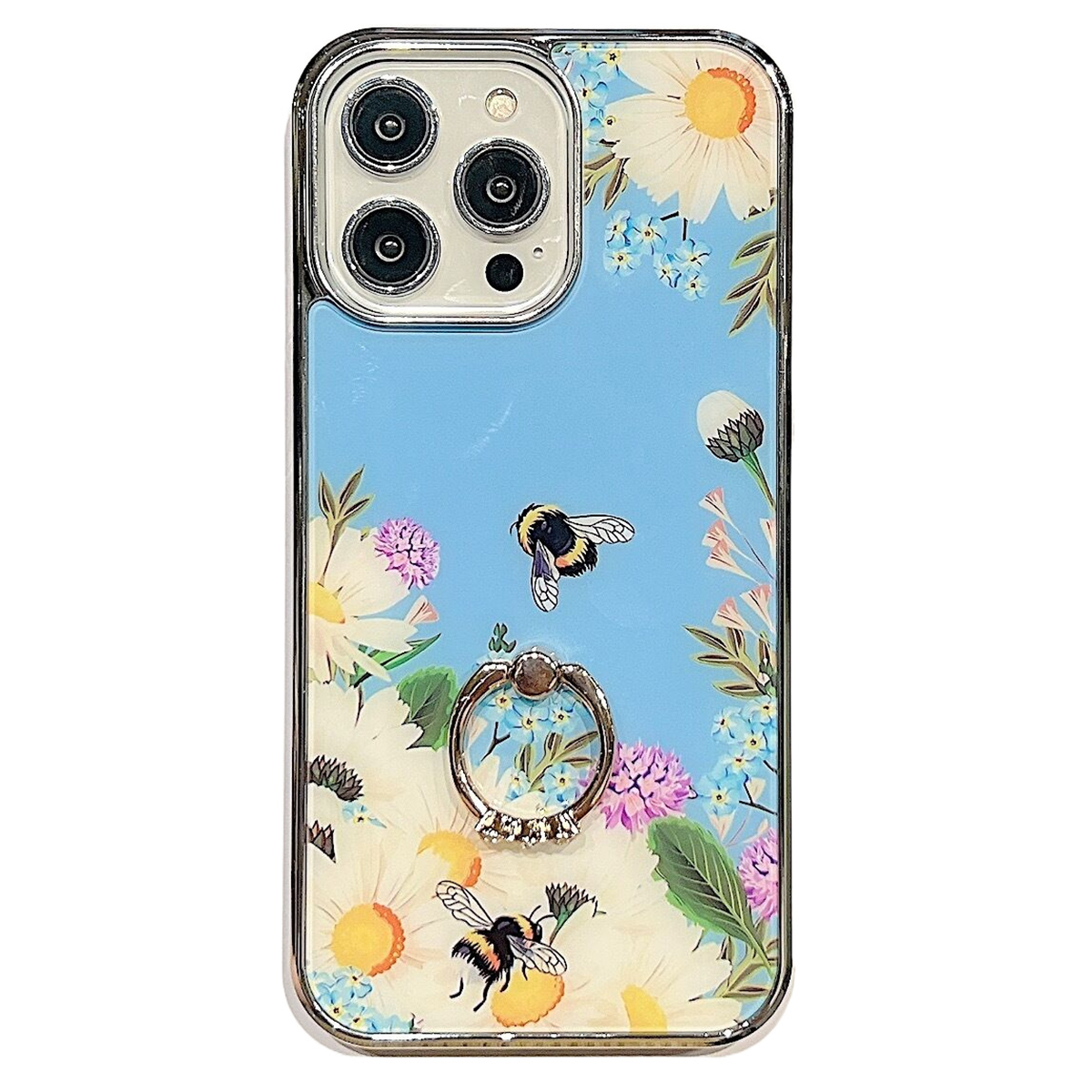 

Für Das Iphone 14 Pro Max Ring Kickstand Phone Hülle IMD Blumenmuster Elektroplatten PC+TPU -abdeckung - Stil B, iPhone 14 Pro Max