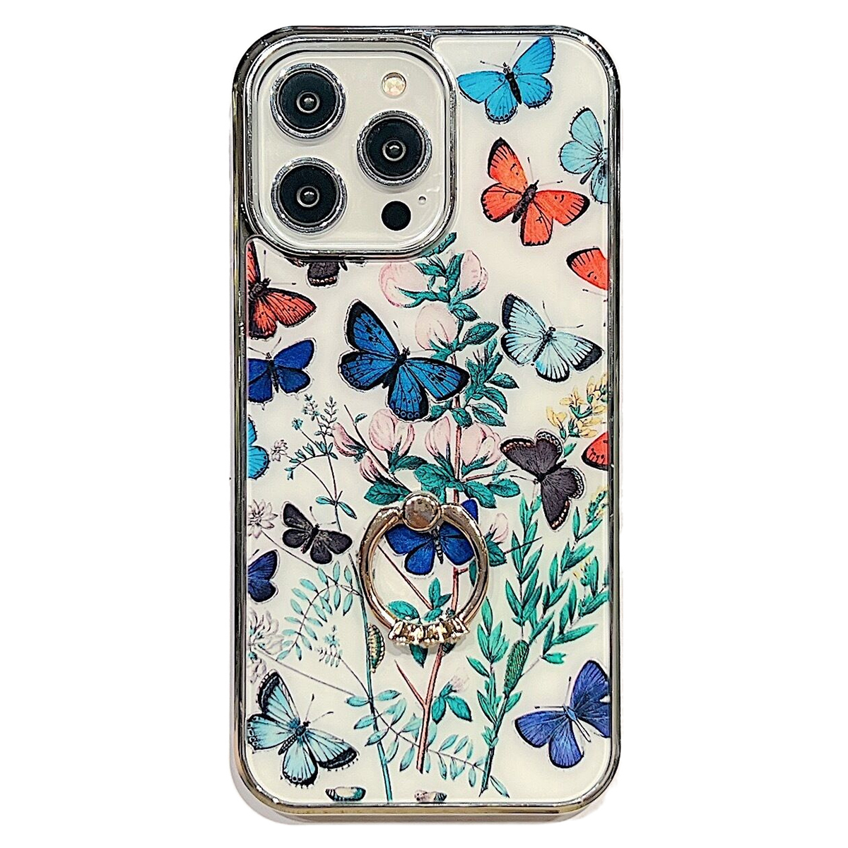 

Für Das Iphone 14 Pro Max Ring Kickstand Phone Hülle IMD Blumenmuster Elektroplatten PC+TPU -abdeckung - Stil C, iPhone 14 Pro Max
