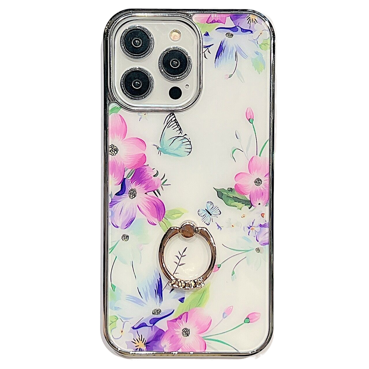

Für Das Iphone 13 Pro Max. 6,7 Zoll Ring Kickstand IMD Blumenmuster Phone Hülle Elektroplatten PC+TPU -abdeckung - Stil E, iPhone 13 Pro Max