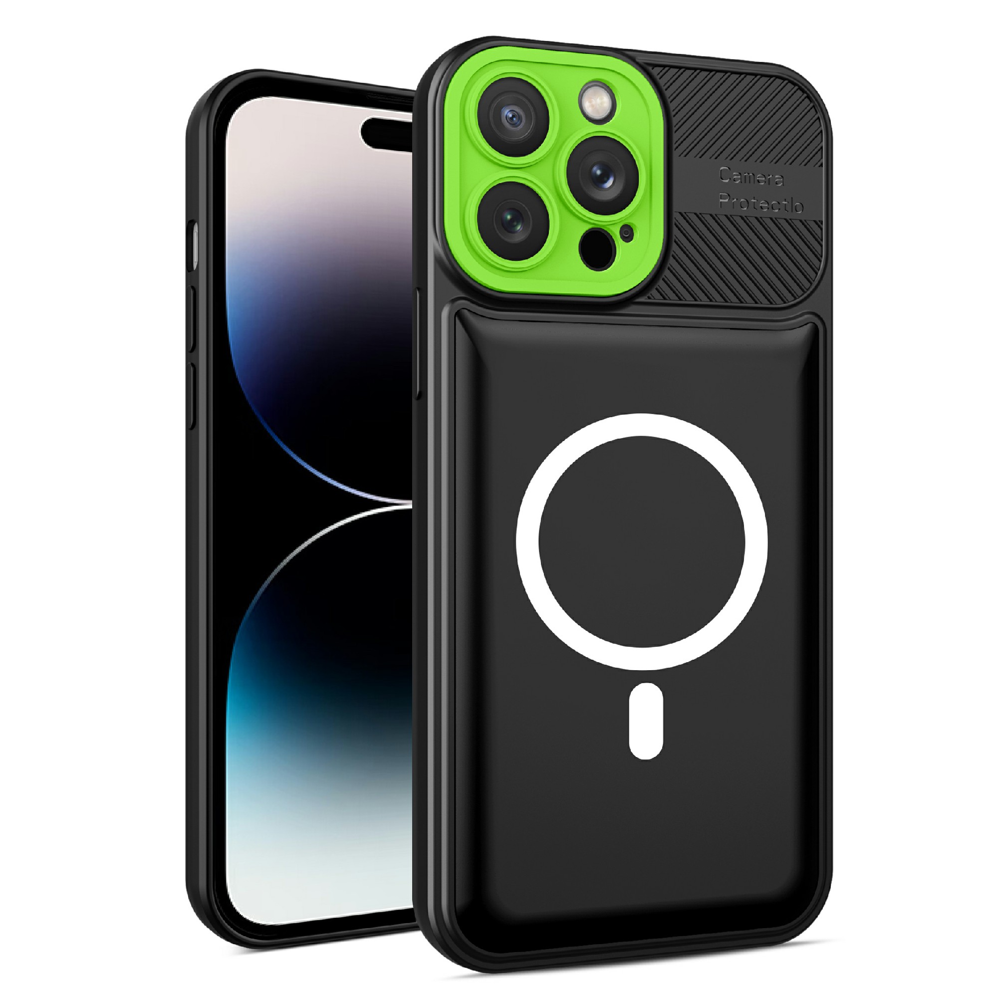 

BulkSourcing -telefonabdeckung Für Iphone 14 Pro Max TPU+PC Schockfeste Hülle Unterstützung Magnetischer Autohalter - Schwarz Grün, iPhone 14 Pro Max