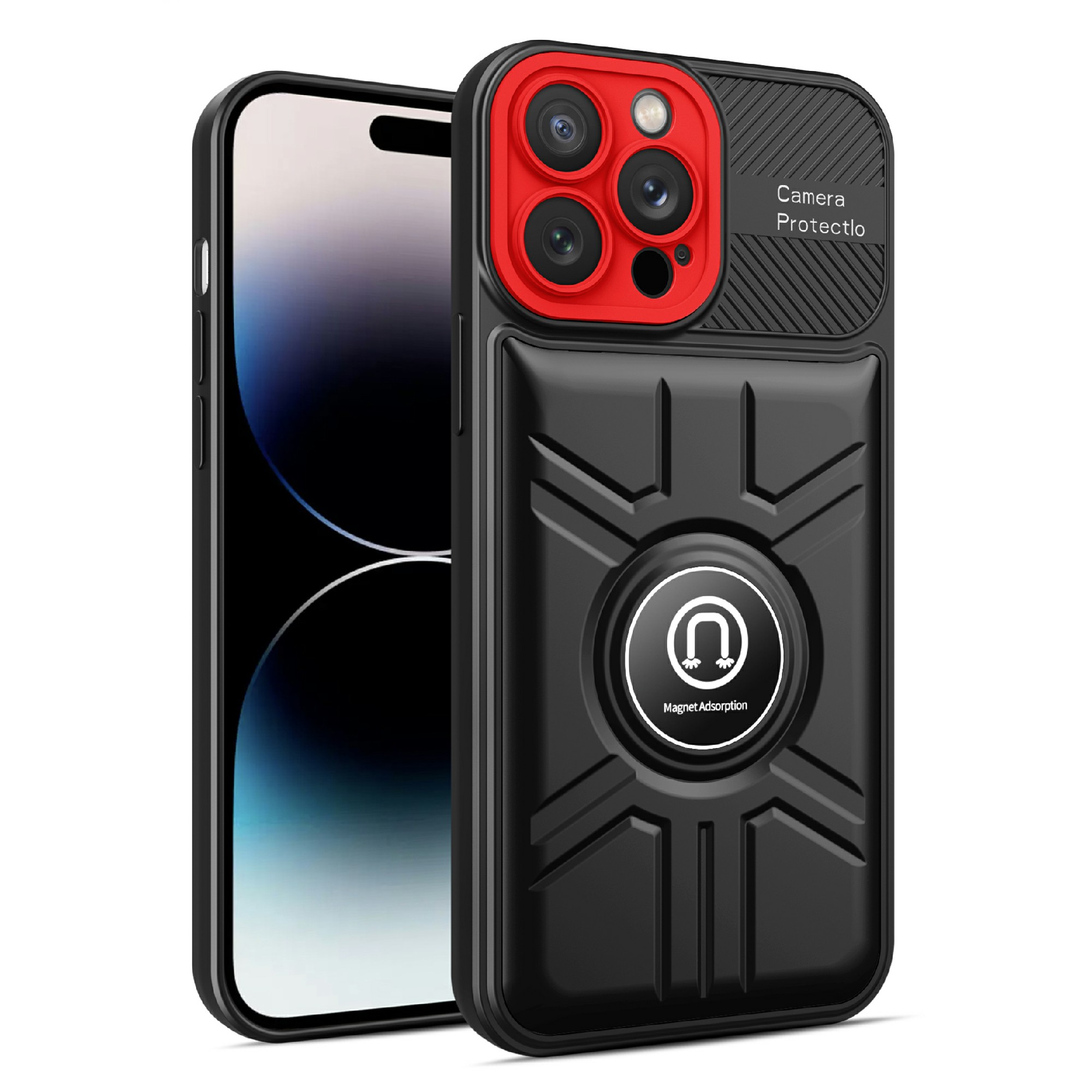 

BulkSourcing Für Iphone 14 Pro Max TPU+PC Anti-drop-hülle Telefon Zurück-deckungsunterstützung Magnetischer Autohalter - Schwarz Rot, iPhone 14 Pro Max
