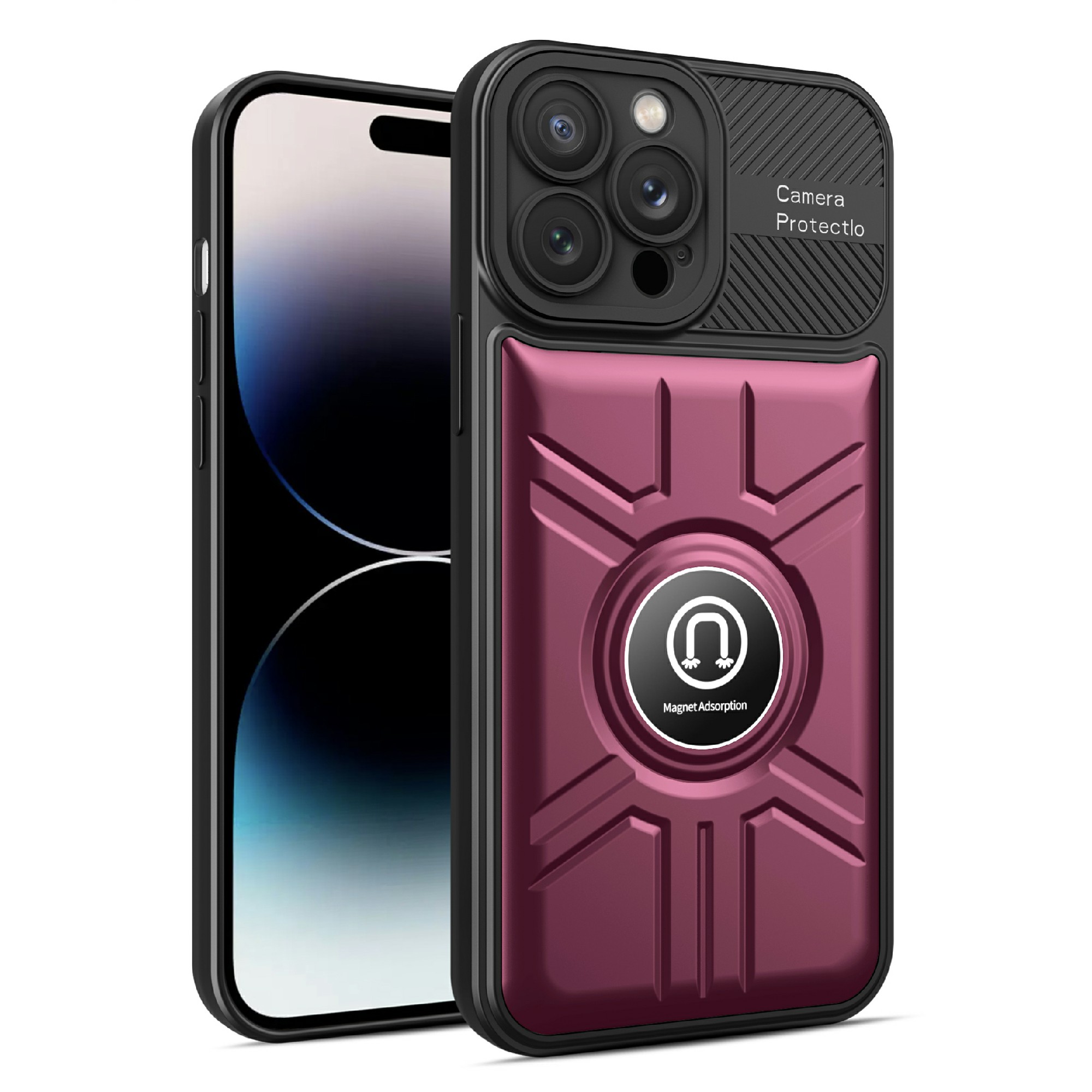 

BulkSourcing Für Iphone 14 Pro Max TPU+PC Anti-drop-hülle Telefon Zurück-deckungsunterstützung Magnetischer Autohalter - Wein Rot Schwarz, iPhone 14 Pro Max