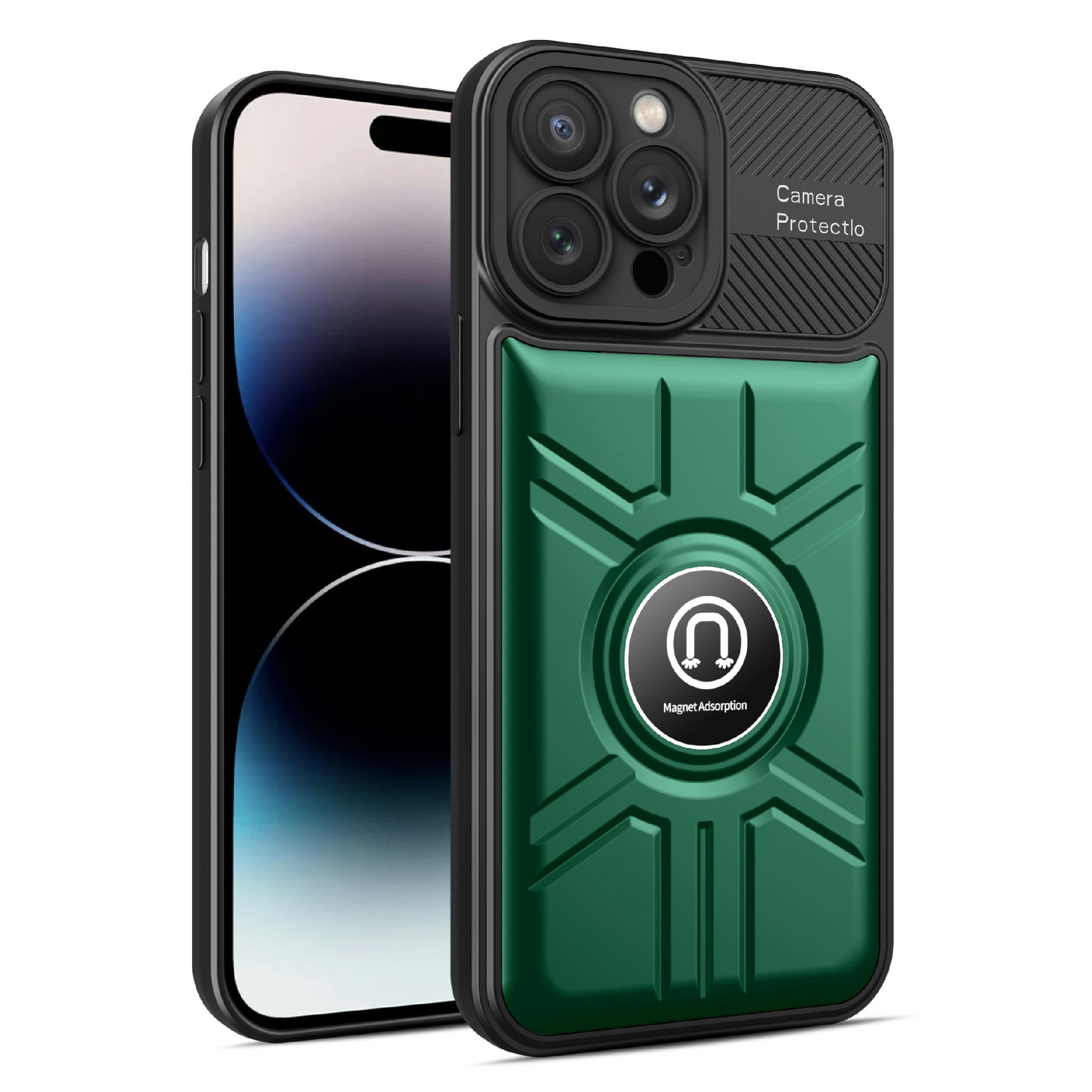 

BulkSourcing Für Iphone 14 Pro Max TPU+PC Anti-drop-hülle Telefon Zurück-deckungsunterstützung Magnetischer Autohalter - Dunkelgrün, iPhone 14 Pro Max