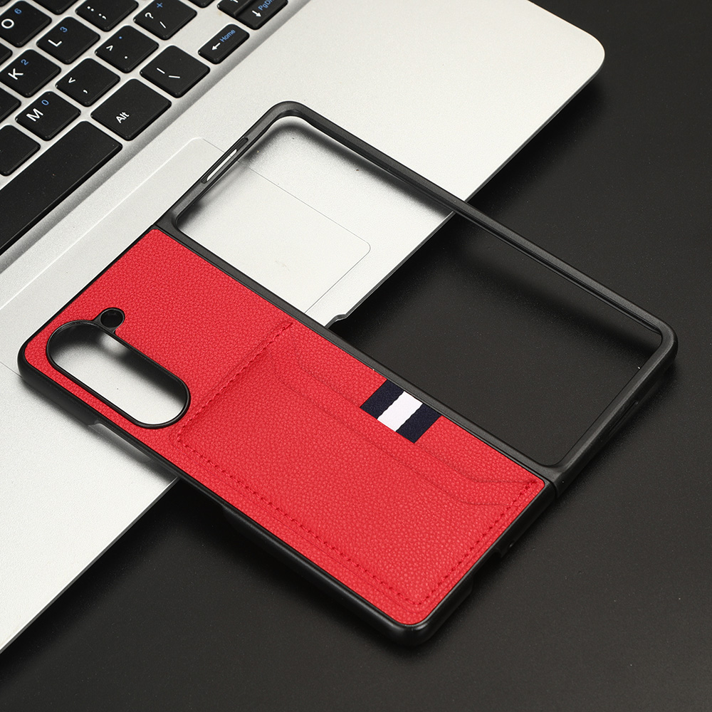 

Für Samsung Galaxy Z Fold5 5G PU Leder+pc Phone Hülle Litchi Texture Schockdichte Kartenschlitzabdeckung - Rot, Galaxy Z Fold5 5G