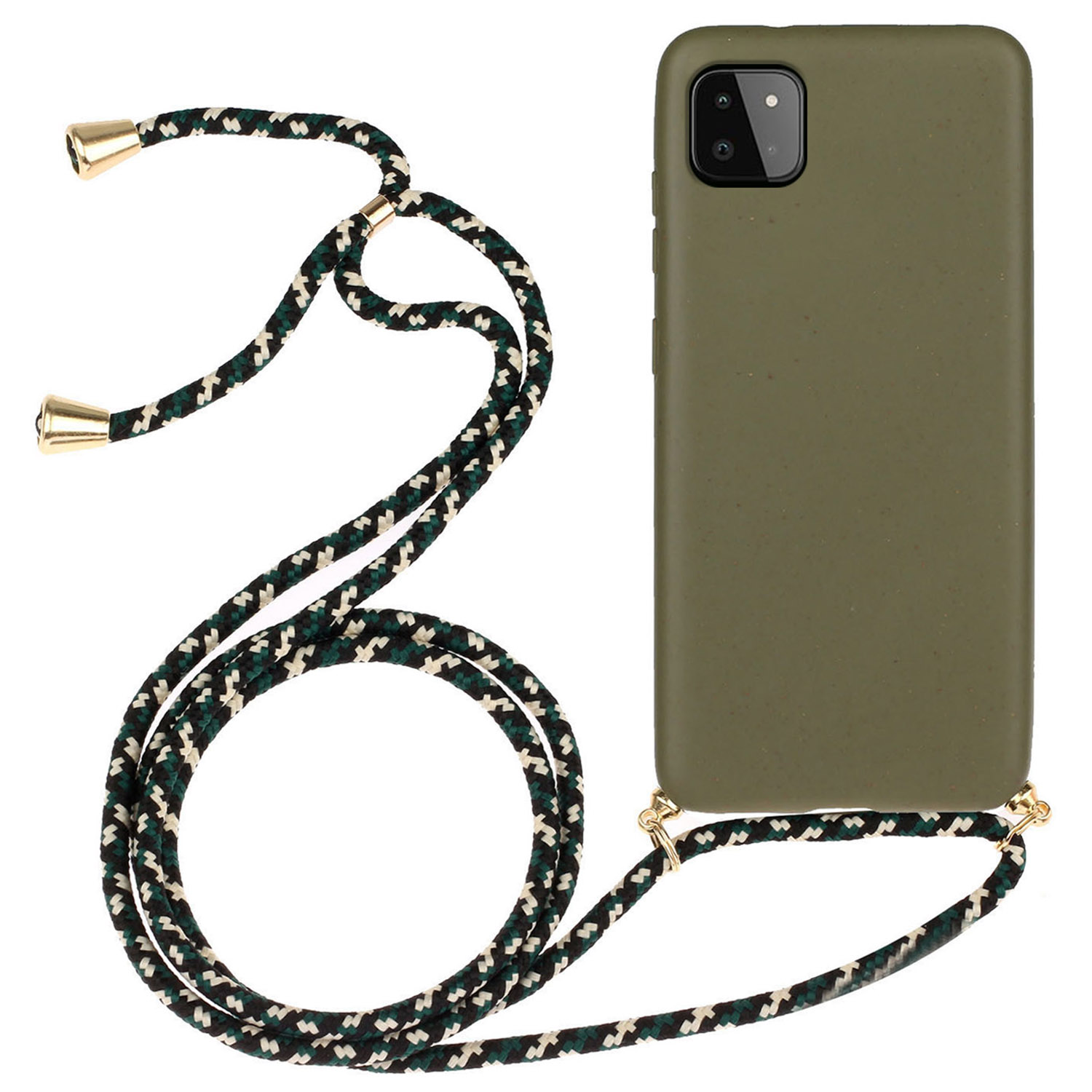 

Für Samsung Galaxy A22 5G (EU -version) Biologisch Abbaubarer Weizenstroh+tpu -hülle Telefonabdeckung Mit Lanyard - Armeegrün, Galaxy A22 5G (EU Version)