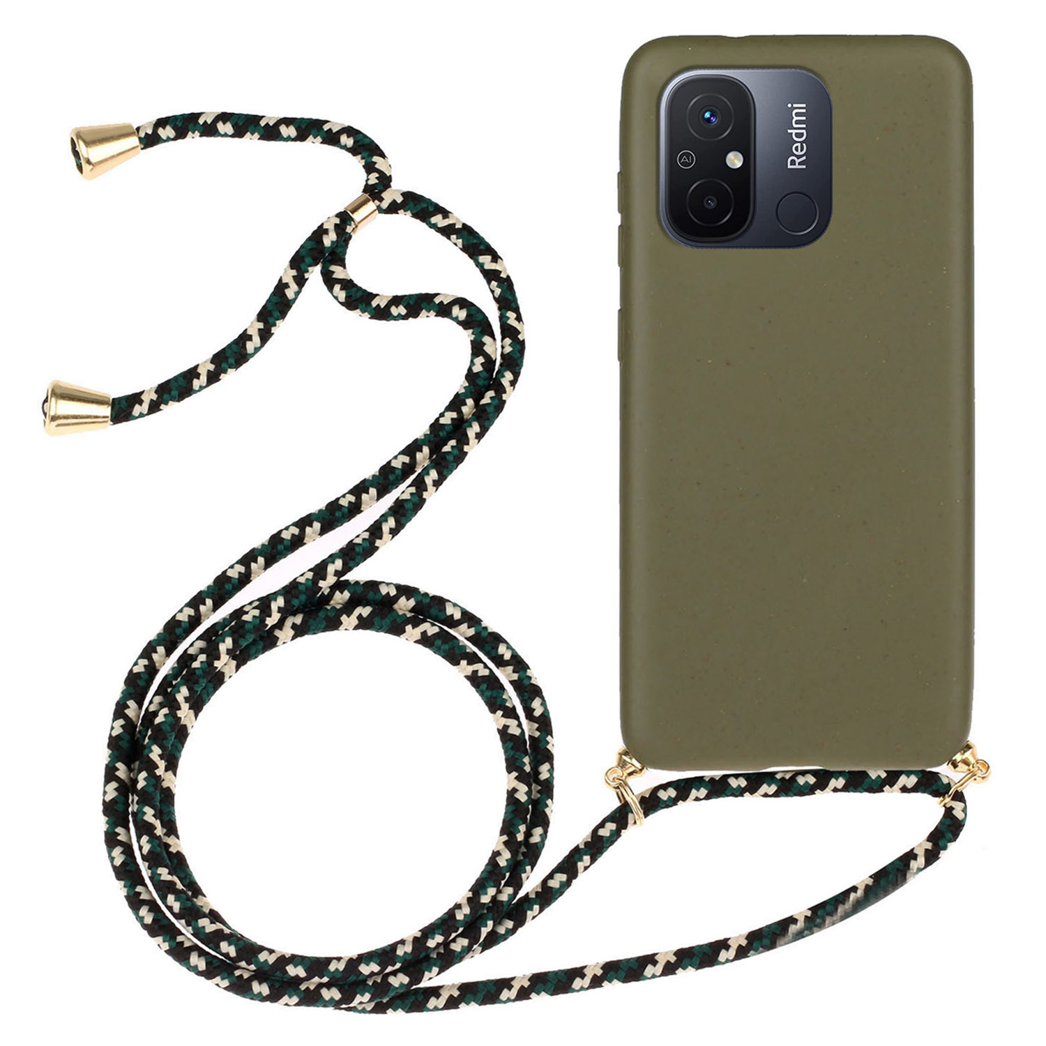 

Für Xiaomi Redmi 12c 4g / Poco C55 4G Weizenstroh+tpu -hülle Biologisch Abbaubare Telefonabdeckung Mit Lanyard - Armeegrün, Xiaomi Redmi 12C 4G