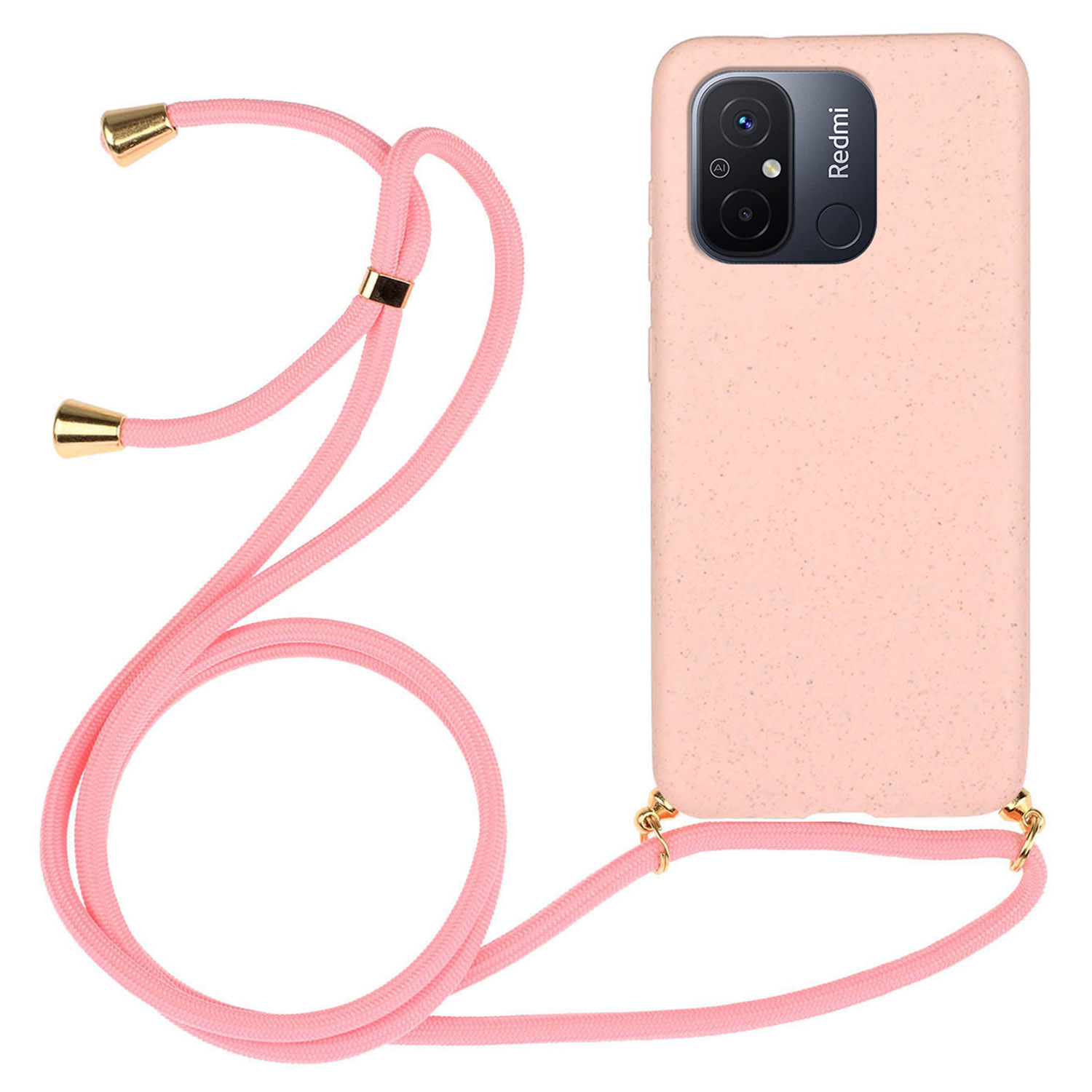 

Für Xiaomi Redmi 12c 4g / Poco C55 4G Weizenstroh+tpu -hülle Biologisch Abbaubare Telefonabdeckung Mit Lanyard - Rosa, Xiaomi Redmi 12C 4G