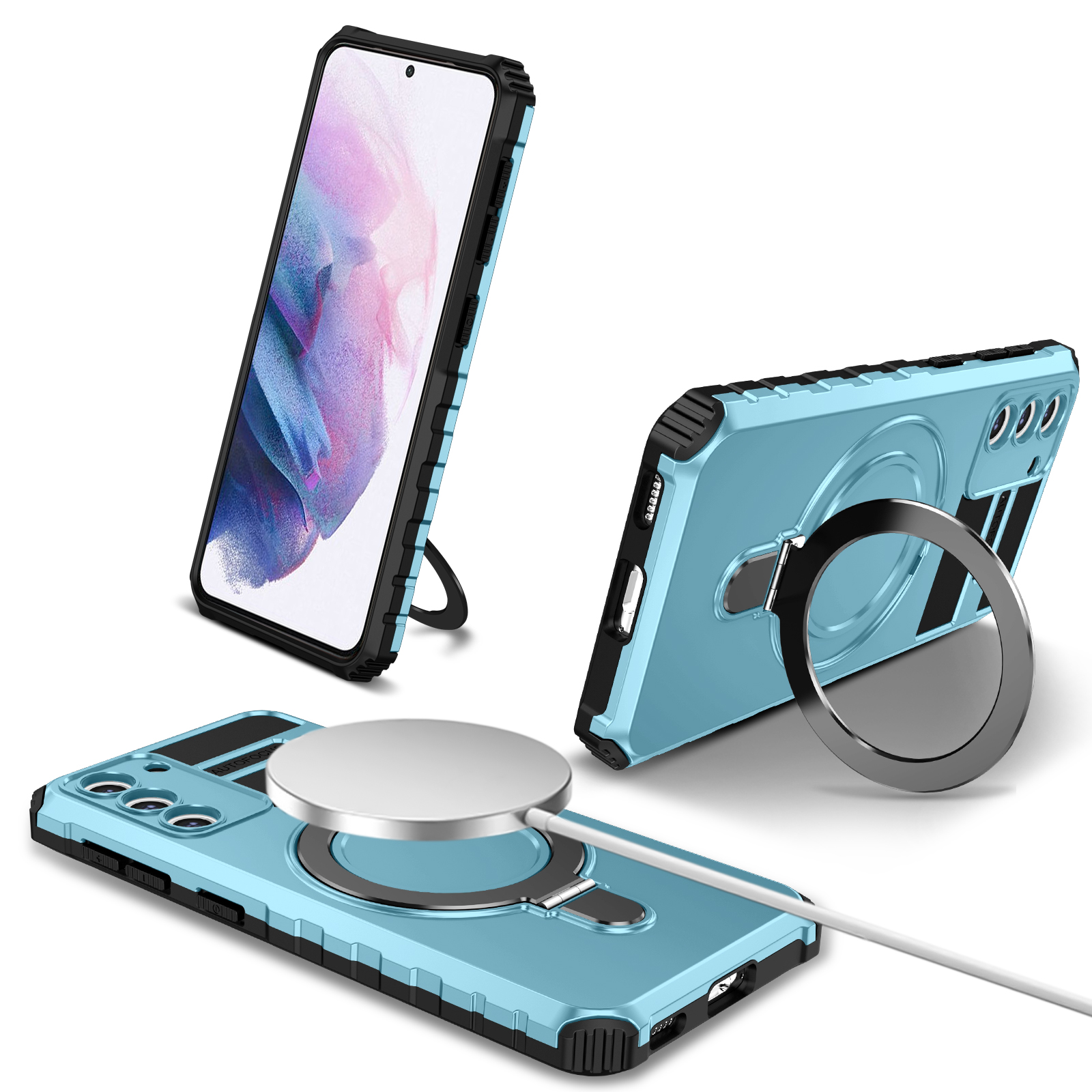 

Für Samsung Galaxy S21 5G Magnetic Kickstand Phone Hülle PC+TPU Hybrid Schockdcover - Baby Blau, Galaxy S21 5G