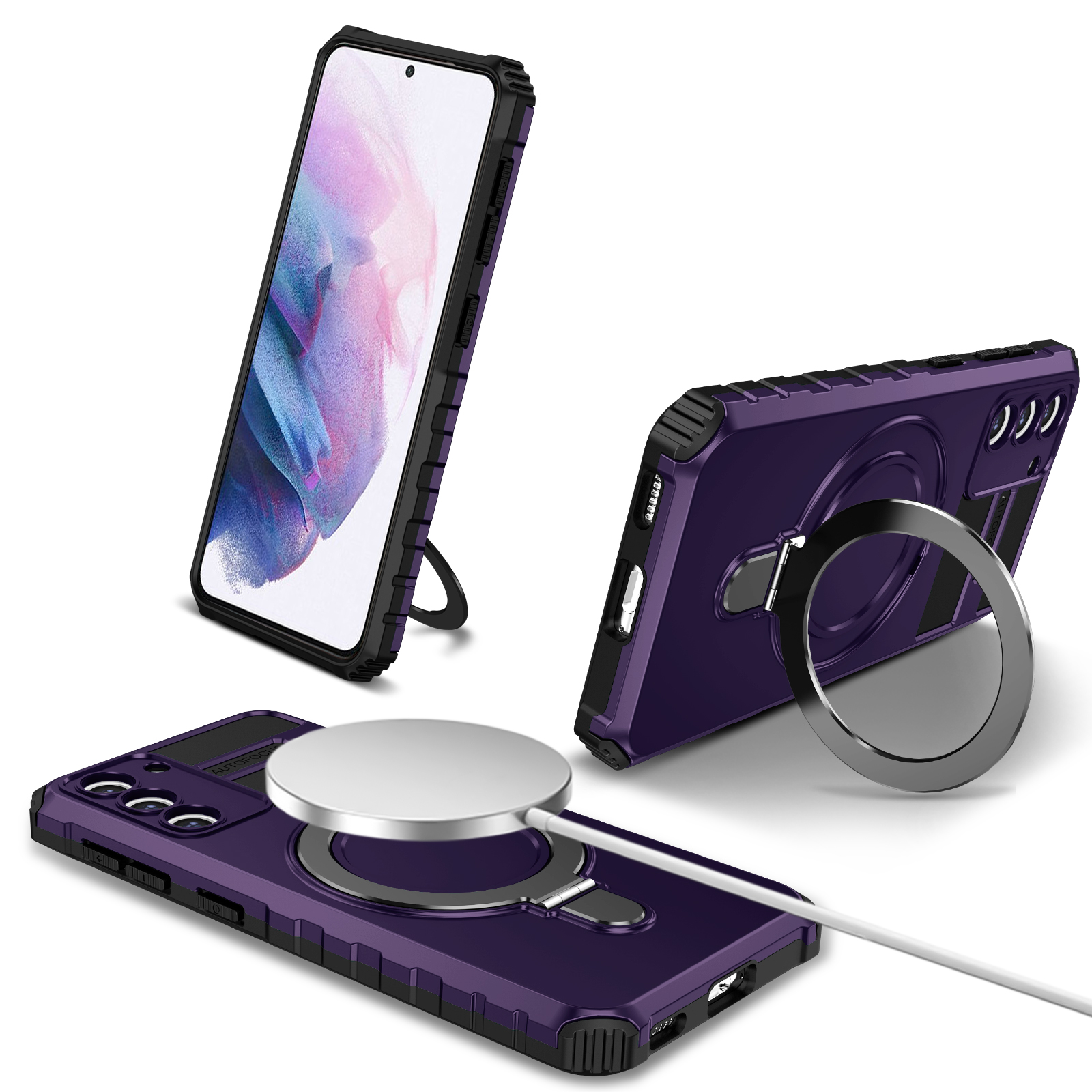 

Für Samsung Galaxy S21 5G Magnetic Kickstand Phone Hülle PC+TPU Hybrid Schockdcover - Lila, Galaxy S21 5G