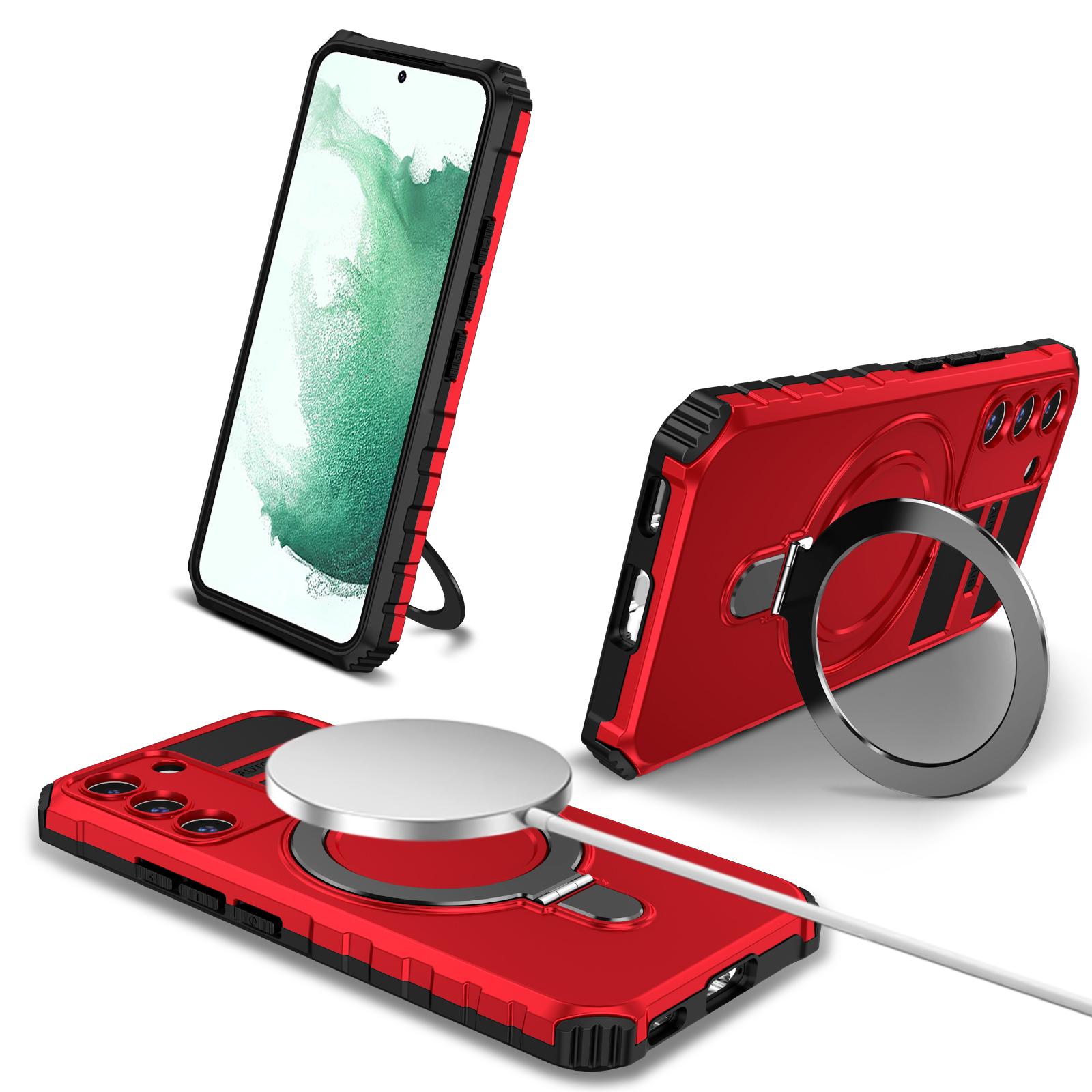 

Für Samsung Galaxy S22+ 5G Magnetic Phone Case Kickstand Pc+ Tpu Anti-scratch-abdeckung - Rot, Galaxy S22+ 5G