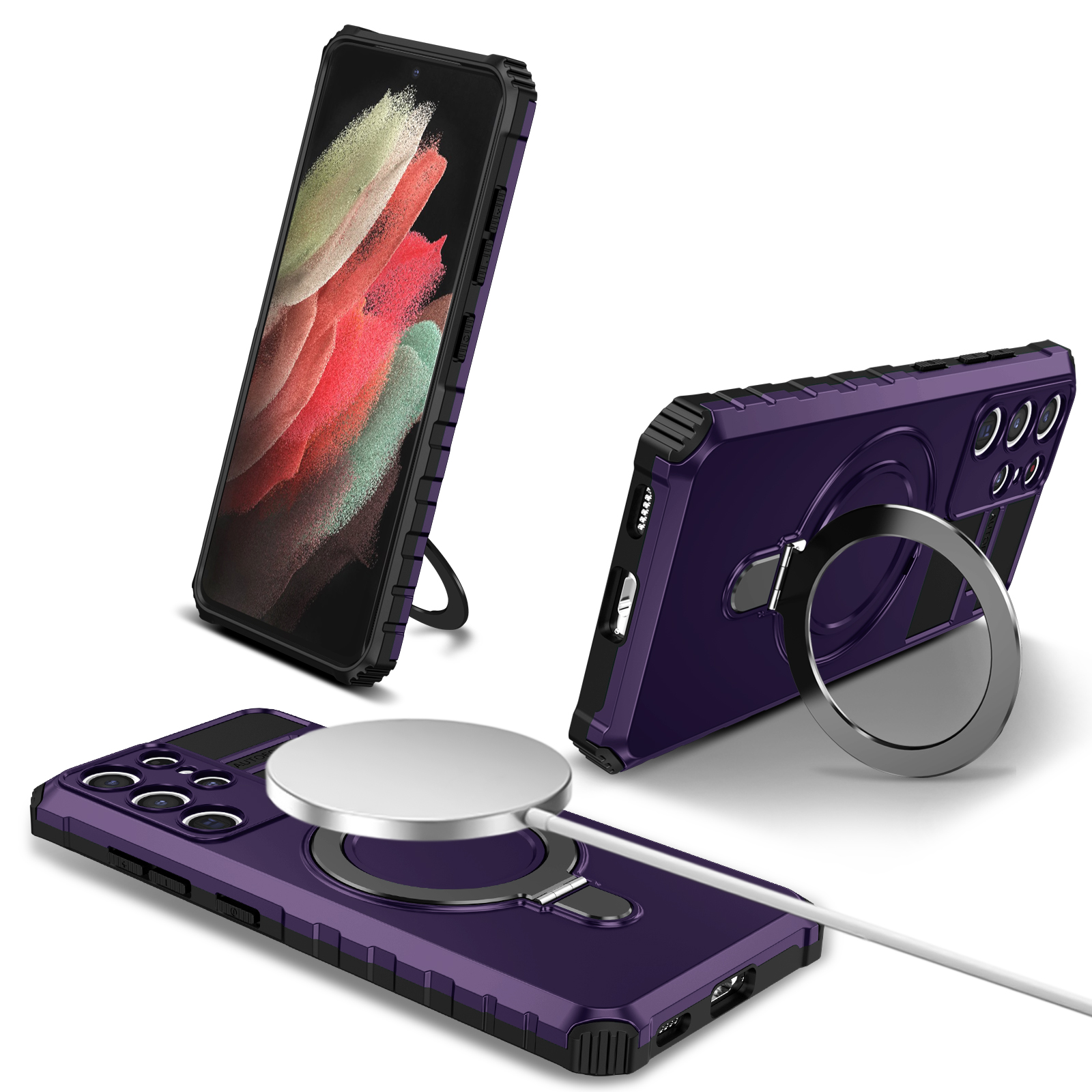 

Für Samsung Galaxy S21 Ultra 5G Magnetic Kickstand Case PC+TPU Kratzerfestes Telefonabdeckung - Lila, Galaxy S21 Ultra 5G