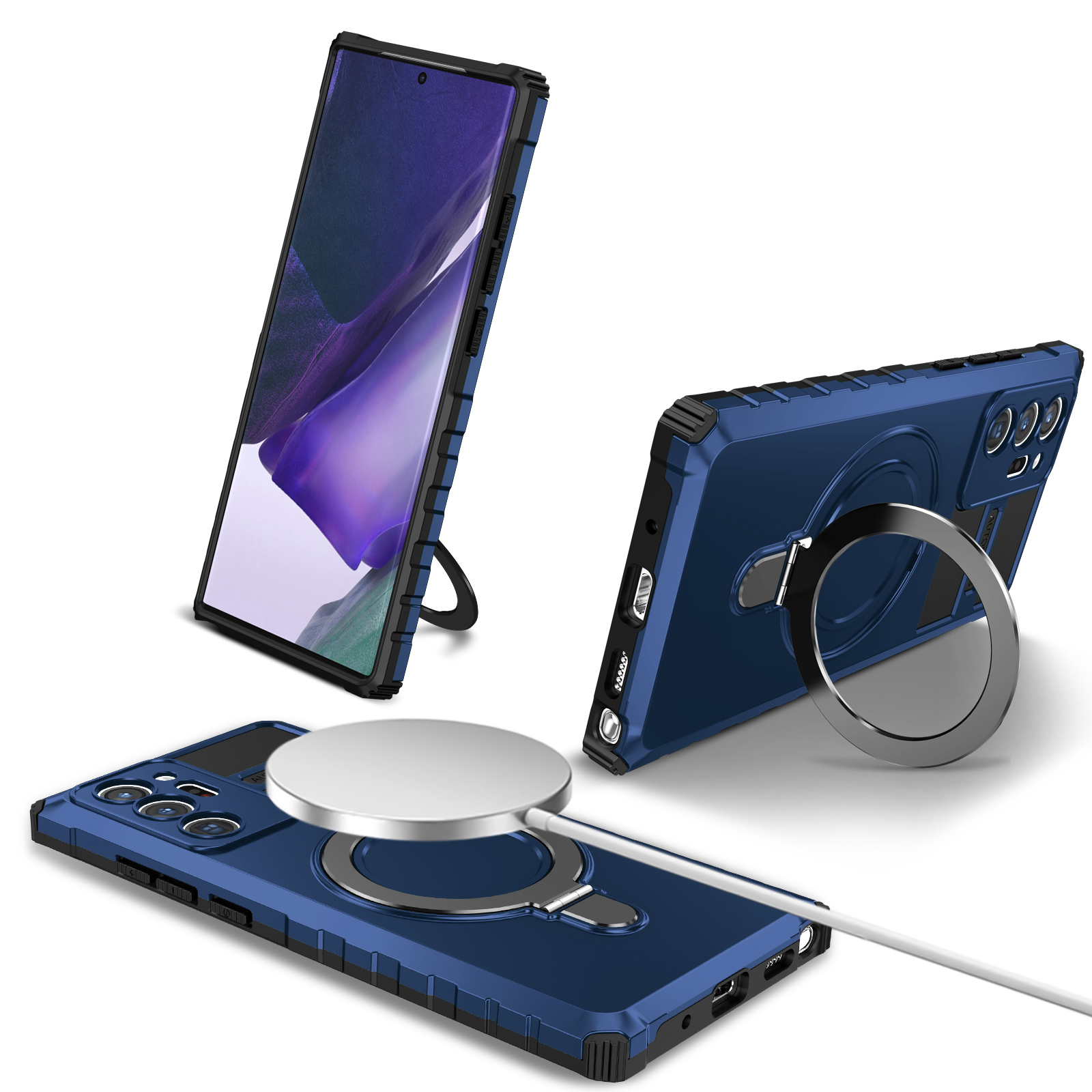 

Magnetisches Telefongehäuse Für Samsung Galaxy Note20 Ultra / Note20 Ultra 5g, Schockdes PC+TPU -kickständerabdeckung - Blau, Galaxy Note20 Ultra