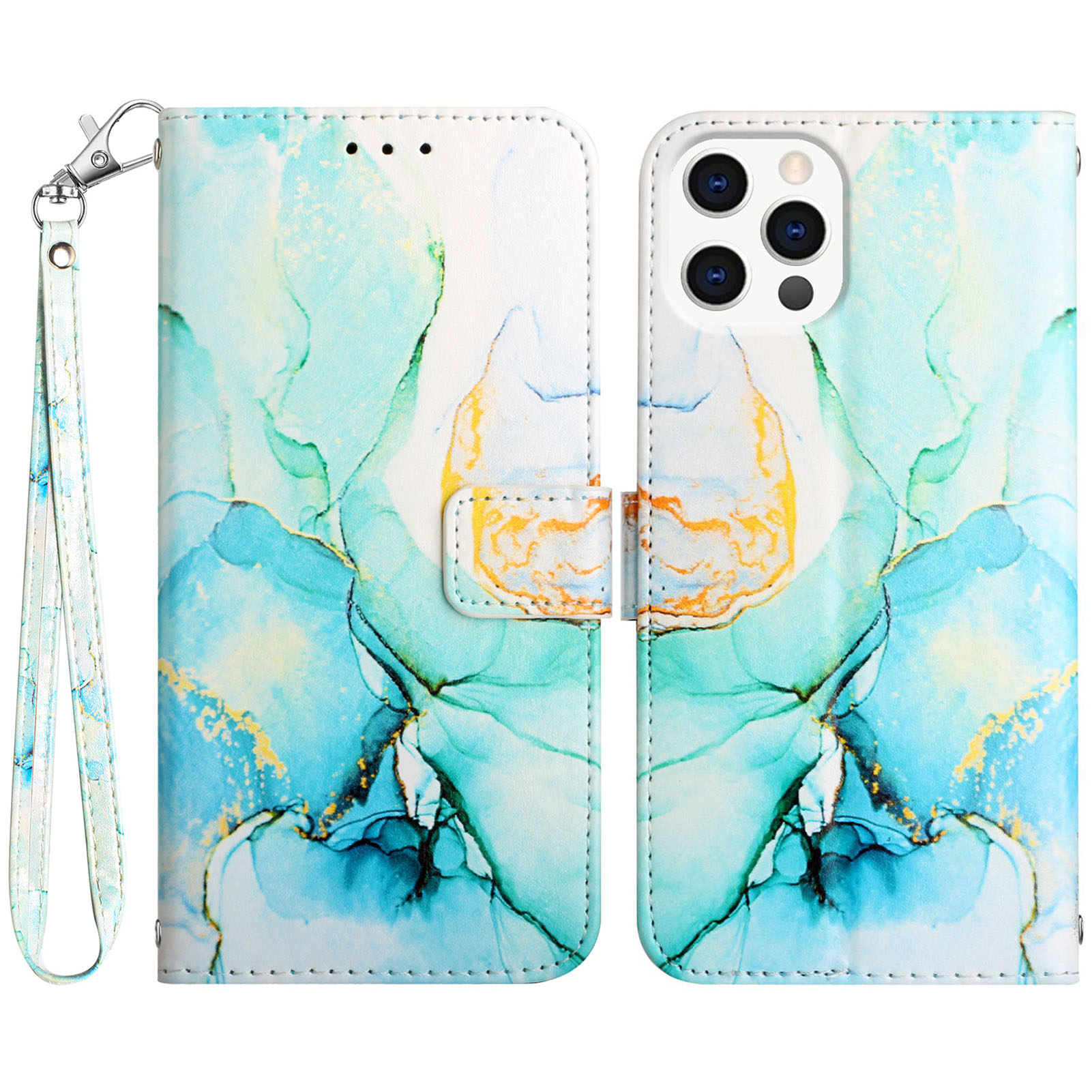 

Für Das Iphone 15 Pro Yb-muster-druck Leder Leder Serie-5 Mobiltelefonhülle Leder-ständer Brieftaschenabdeckung - Grüner LS003, iPhone 15 Pro