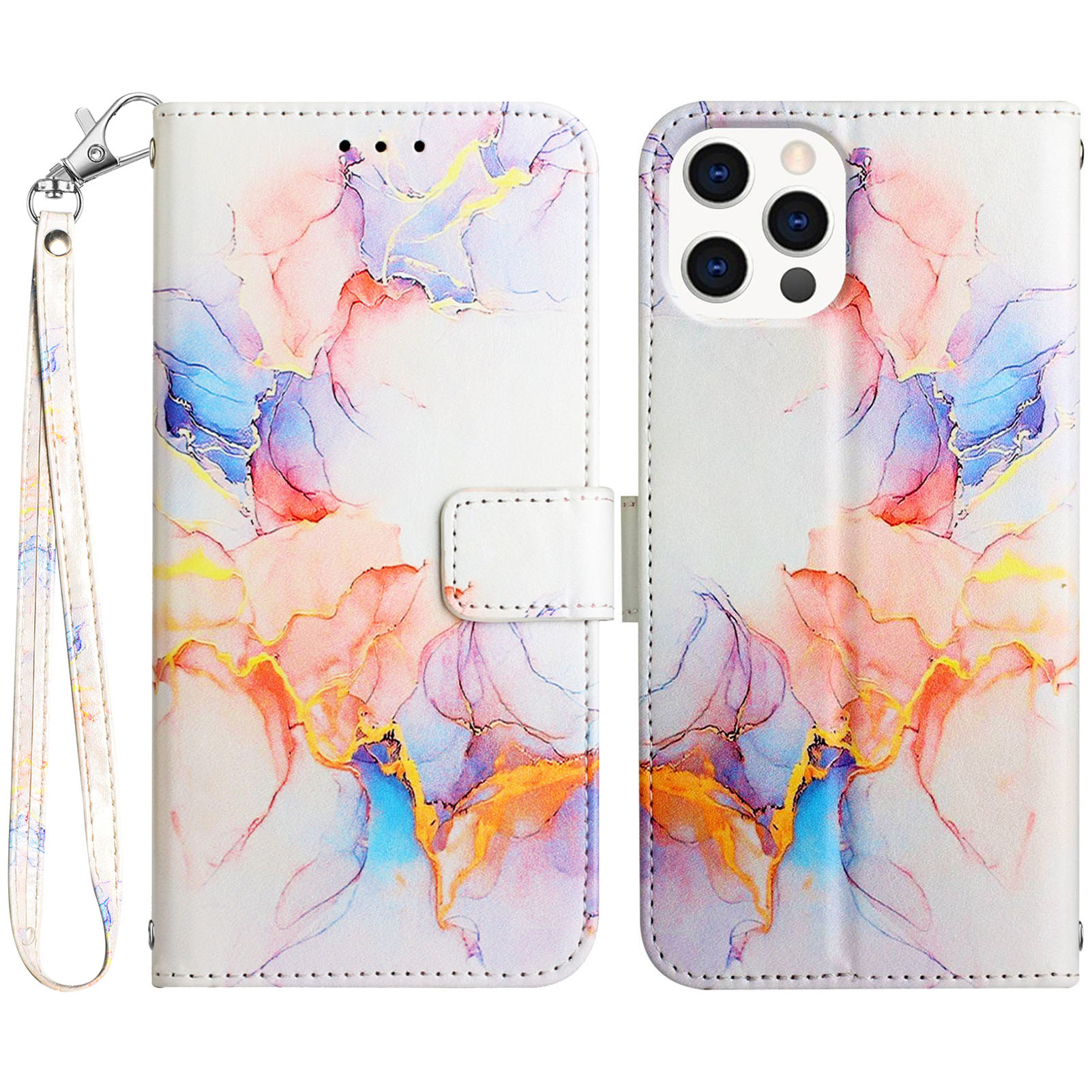 

Für Das Iphone 15 Pro Yb-muster-druck Leder Leder Serie-5 Mobiltelefonhülle Leder-ständer Brieftaschenabdeckung - Milchstraße Marmor White LS004, iPhone 15 Pro
