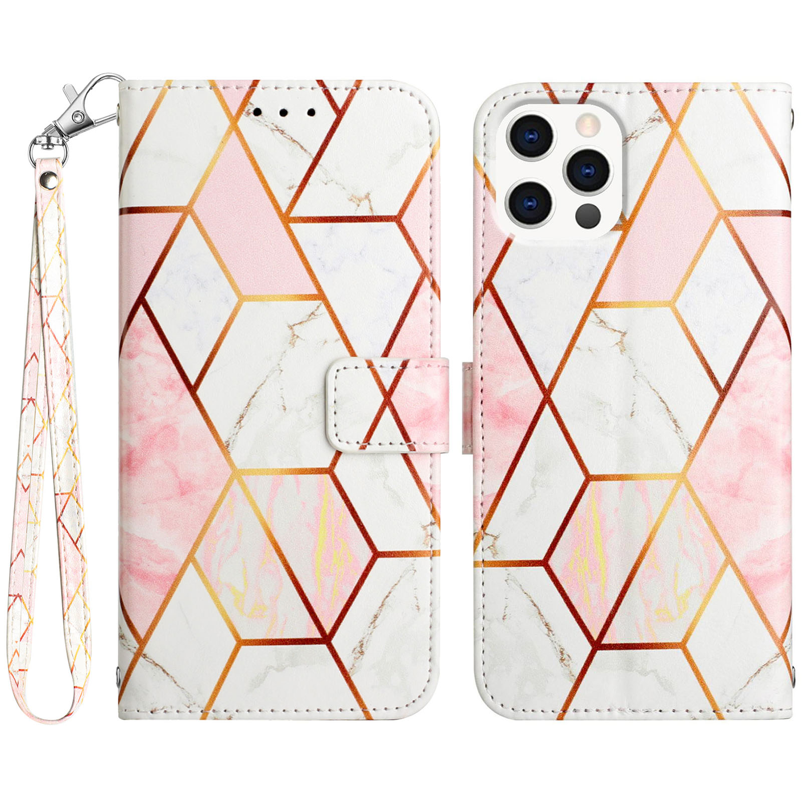 

Für Das Iphone 15 Pro Yb-muster-druck Leder Leder Serie-5 Mobiltelefonhülle Leder-ständer Brieftaschenabdeckung - Pink+weißer LS002, iPhone 15 Pro