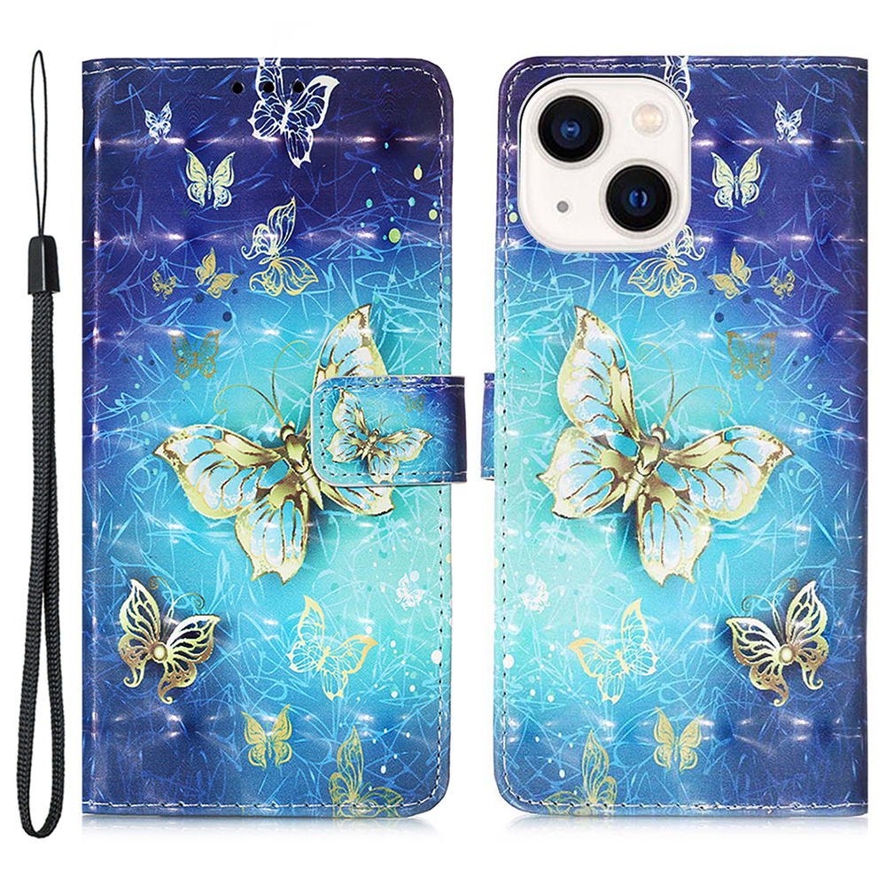 

Yb-muster Druckleder Serie-2 Für Iphone 15 Stand Phone Cover 3D Muster Gedruckt Flip Wallet Hülle - Goldene Schmetterlinge, iPhone 15