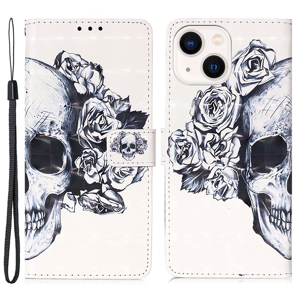 

Yb-muster Druckleder Serie-2 Für Iphone 15 Stand Phone Cover 3D Muster Gedruckt Flip Wallet Hülle - Schädel, iPhone 15