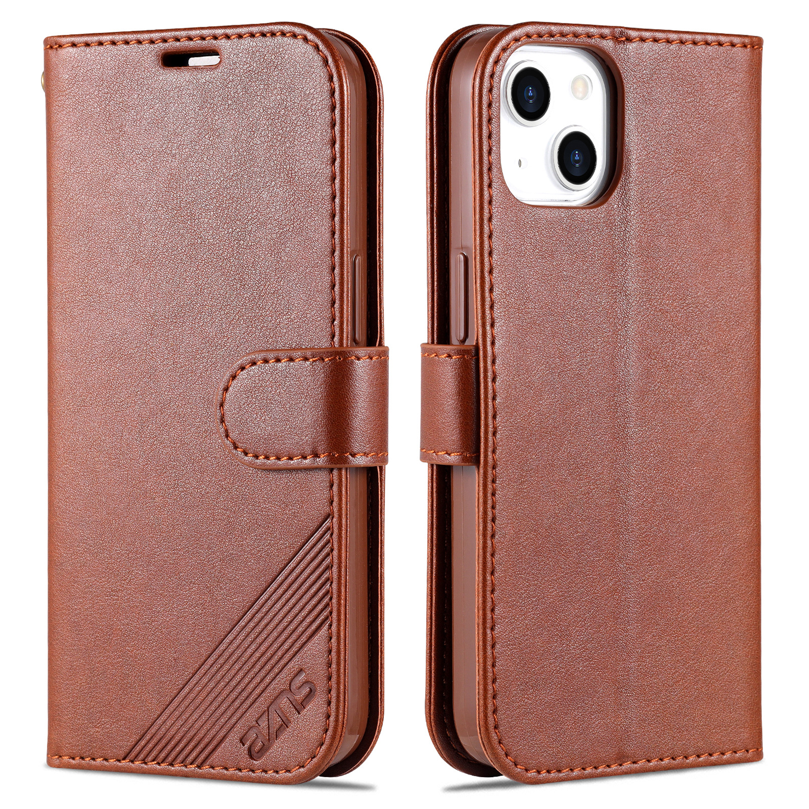 

AZNS PU Leder Brieftaschenhülle Für Iphone 15, Stand Phone Protective Cover - Braun, iPhone 15