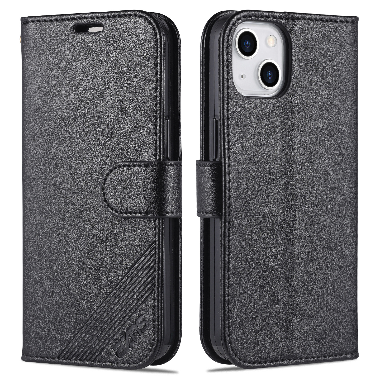 

AZNS PU Leder Brieftaschenhülle Für Iphone 15, Stand Phone Protective Cover - Schwarz, iPhone 15