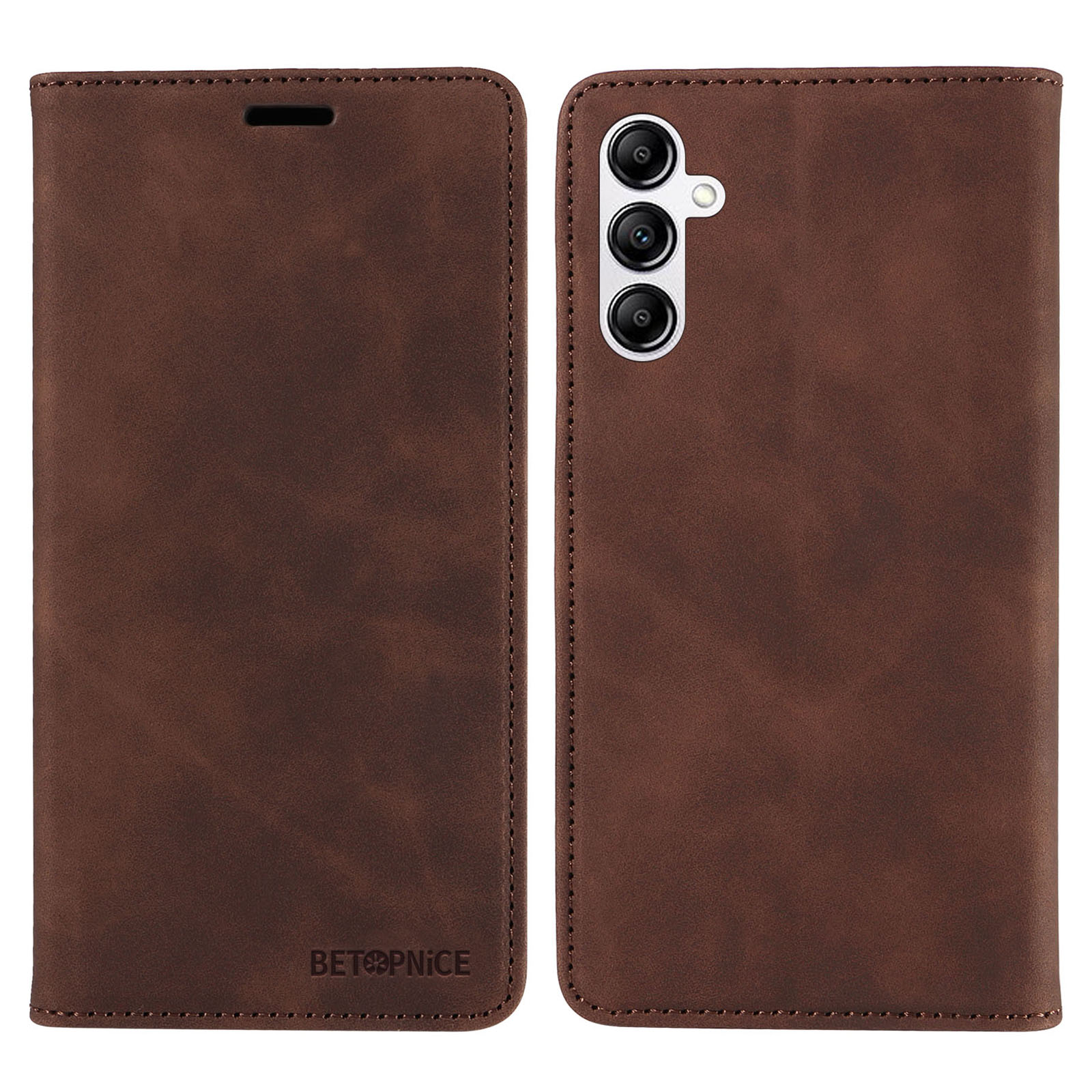 

Betopnice 003 Für Samsung Galaxy A14 4G / 5G Telefonständer Cover Schocksicheres Brieftasche RFID Blockierende PU -lederhülle - Braun, Galaxy A14 5G
