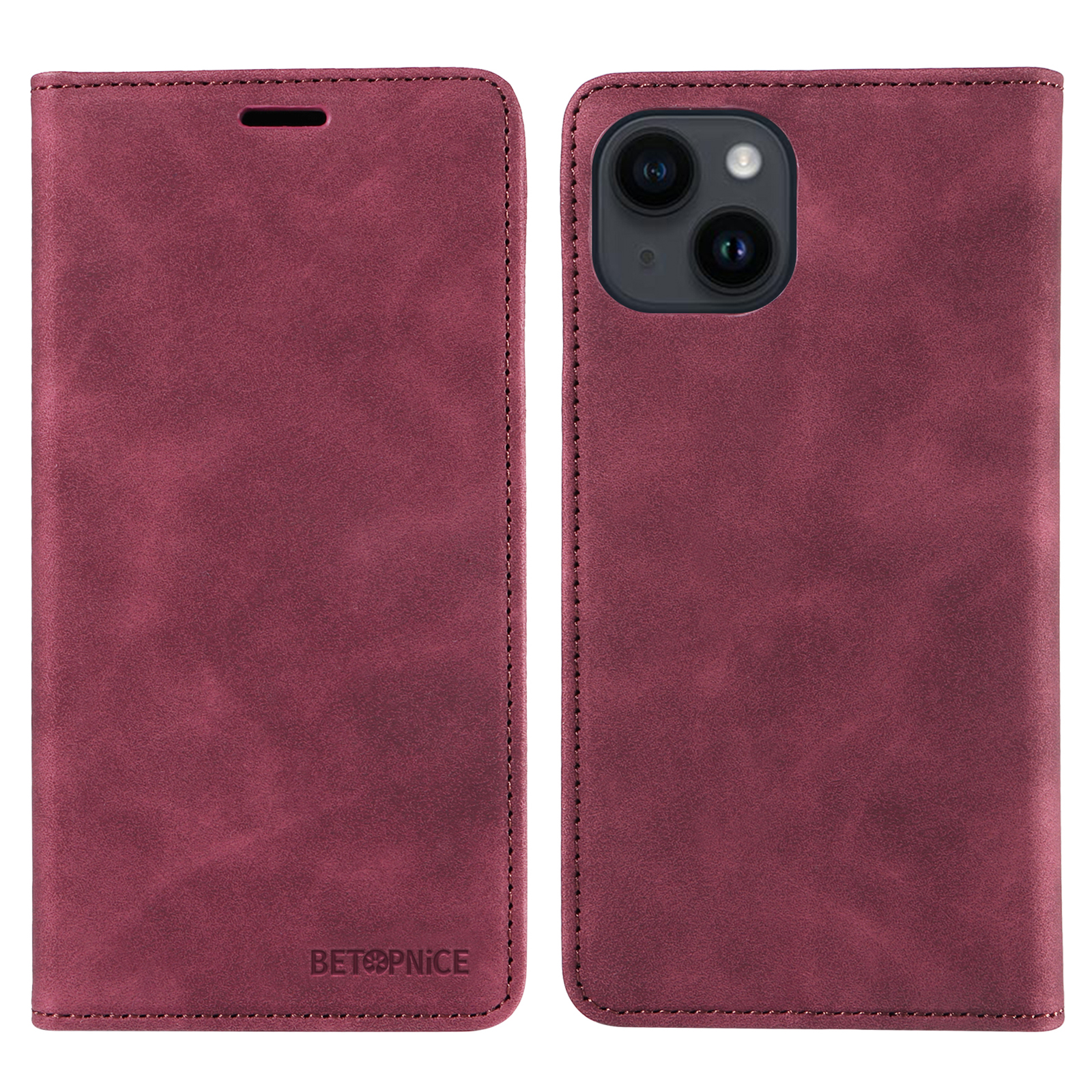 

Betopnice 003 Telefonständer Cover Für Iphone 13 / 14, PU Leder RFID Blocking Wallet Telefonschale Hülle - Rot, iPhone 13