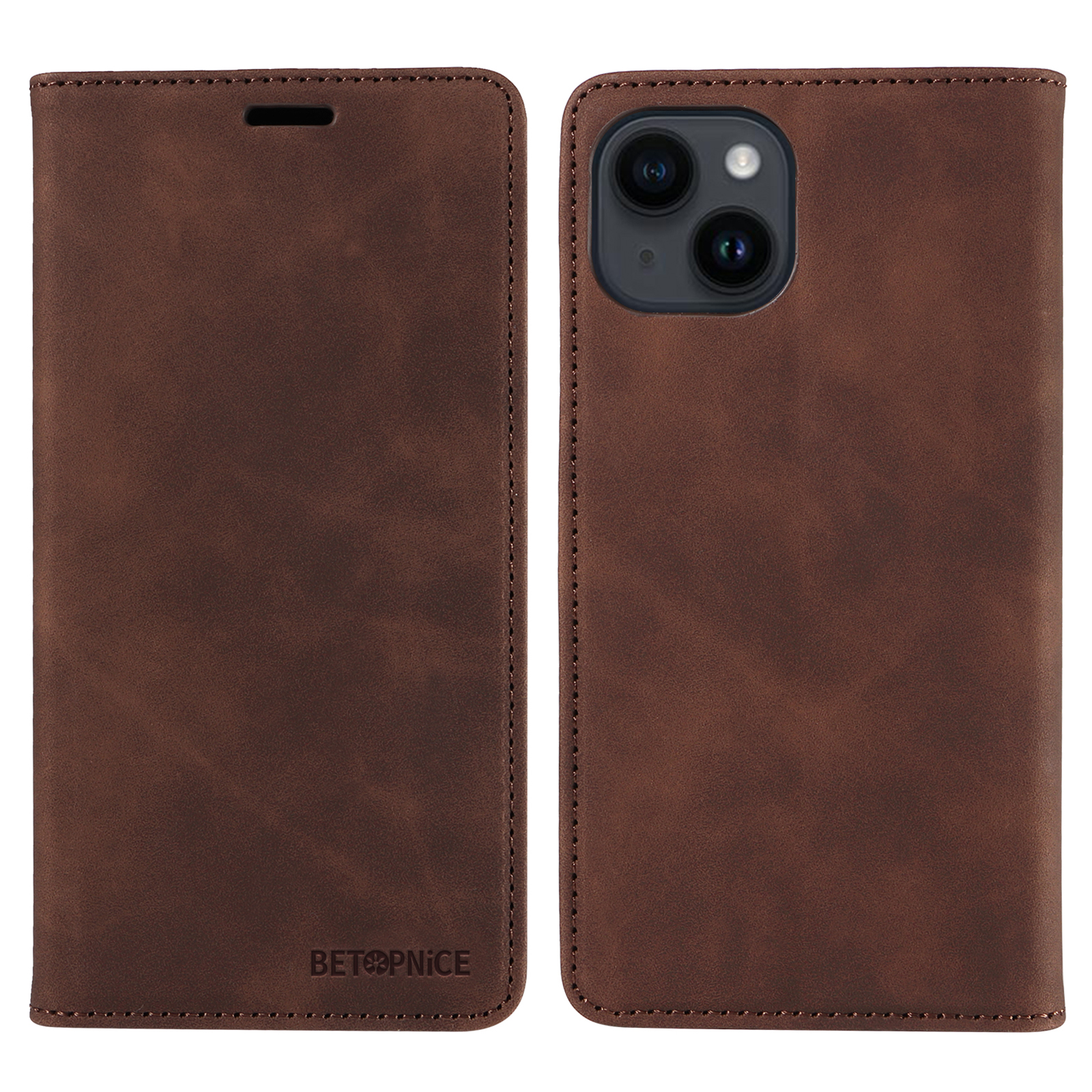 

Betopnice 003 Telefonständer Cover Für Iphone 13 / 14, PU Leder RFID Blocking Wallet Telefonschale Hülle - Braun, iPhone 13